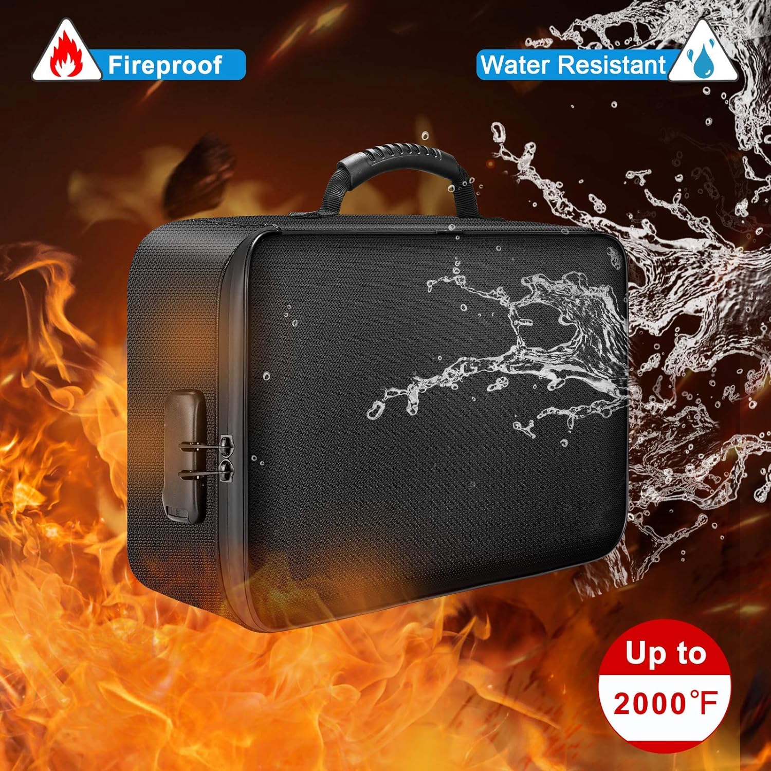 DocSafe Document Bag with Lock, Fireproof 3-Layer File Storage Box, Black
