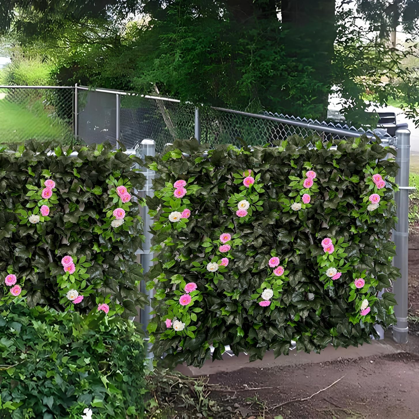 Expandable Fence Privacy Screen for Balcony Patio Outdoor,Decorative Faux Ivy Fencing Panel,Artificial Hedges (Single Sided Leaves)……