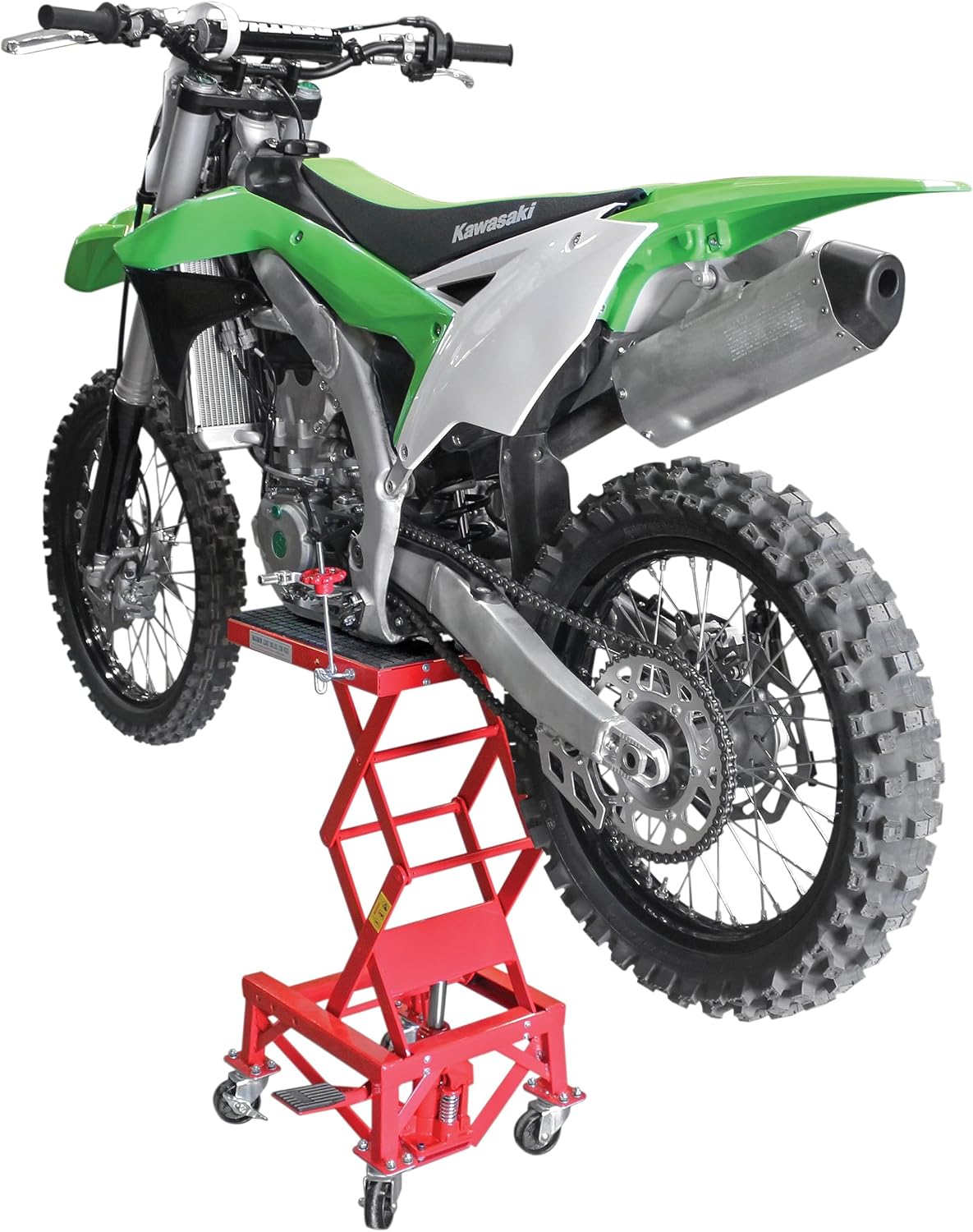 Extreme Max 5001.5083 Ultra-Stabile Hydraulic Motorcycle Lift Table with Foot Pad Lift Function - Raises Bikes from 13.25" to 34"