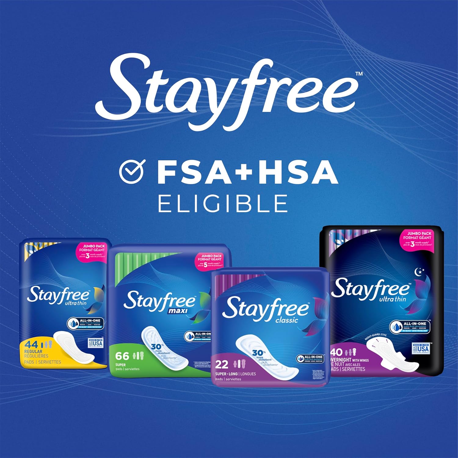 Stayfree Maxi Super Pads Wingless, Period and Leaks, 66 ct