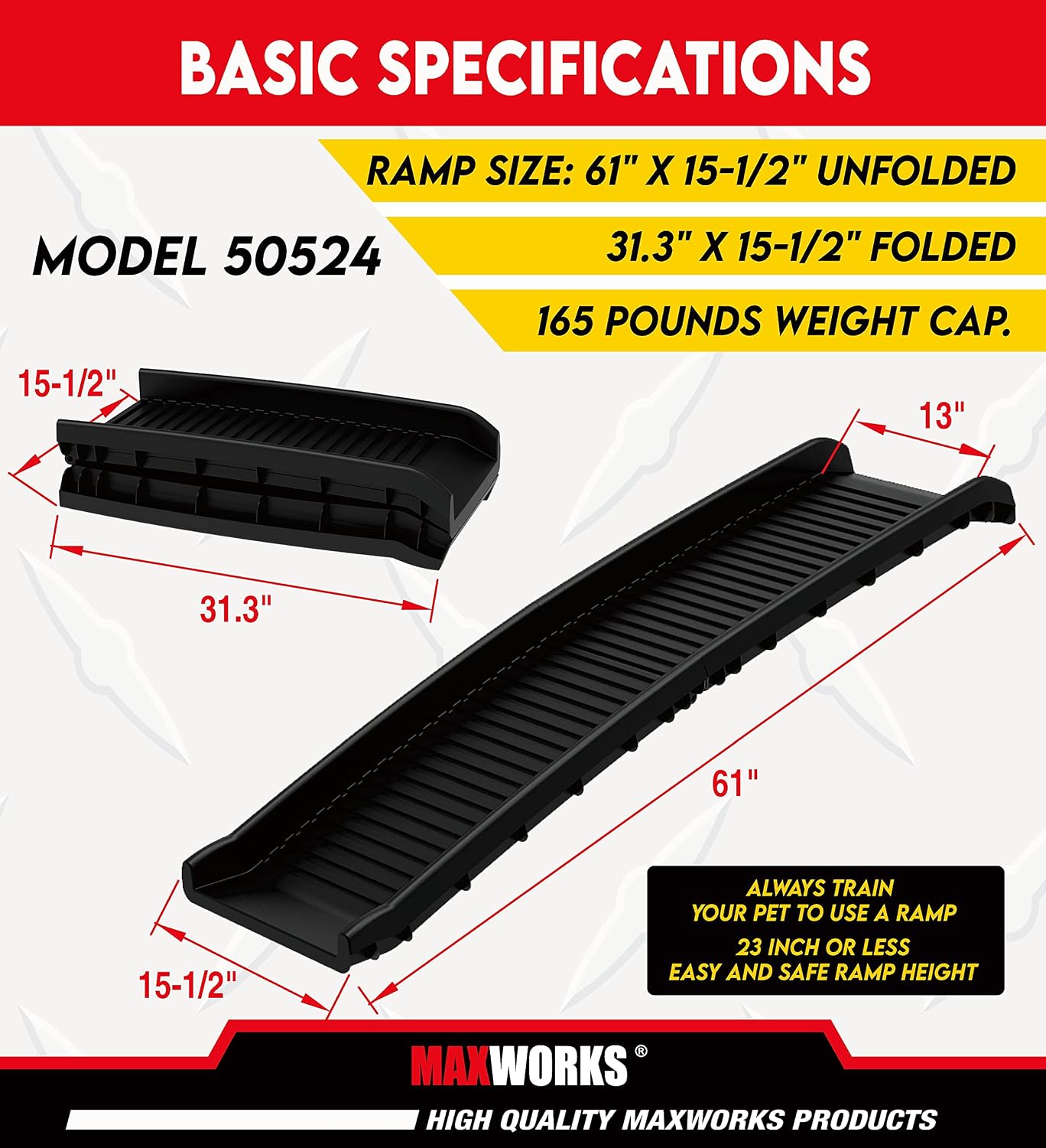 PawStep 61" Folding Pet Ramp, Portable Dog Ramp for Cars, SUVs, Beds & Couches, Lightweight PP Construction, Textured Surface