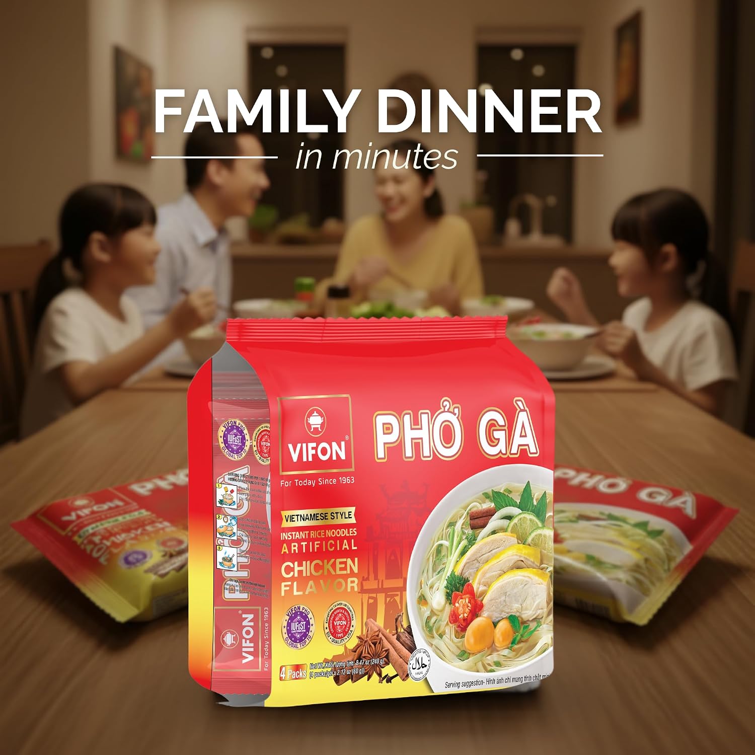 VIFON Phở Bò Vietnamese Style Instant Rice Noodles, 2.11 oz (Pack of 24) | Halal Certified | Authentic Vietnamese Phở | Ready in 3 Minutes