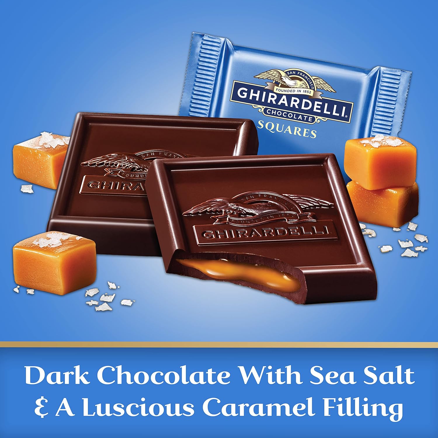 GHIRARDELLI Dark Chocolate Sea Salt Caramel Squares - 5.32 oz Bags - Pack of 6