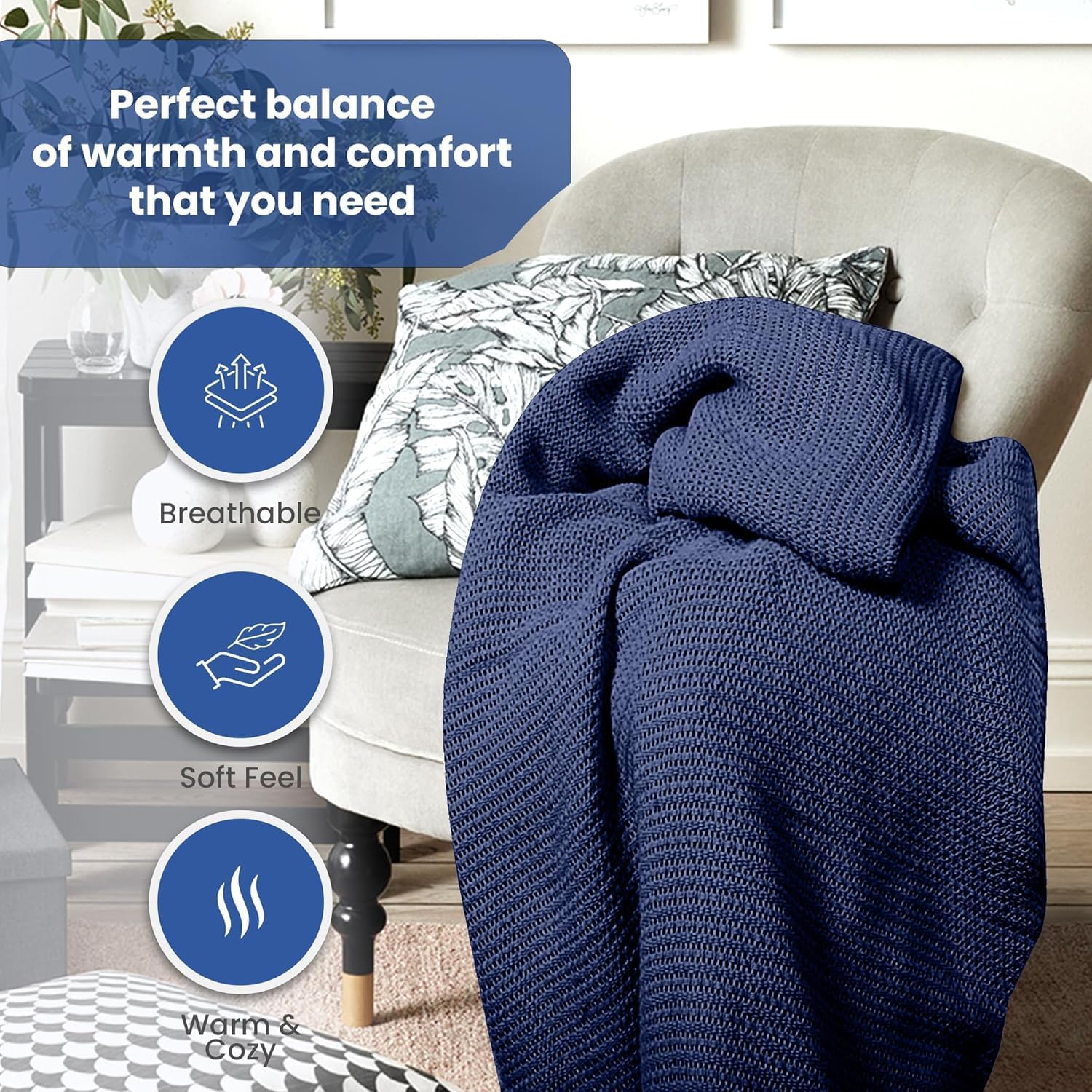 Linteum 100% Cotton Open-Cell Leno Weave Blanket — Breathable All Season — Queen 90x90 — Ice Grey
