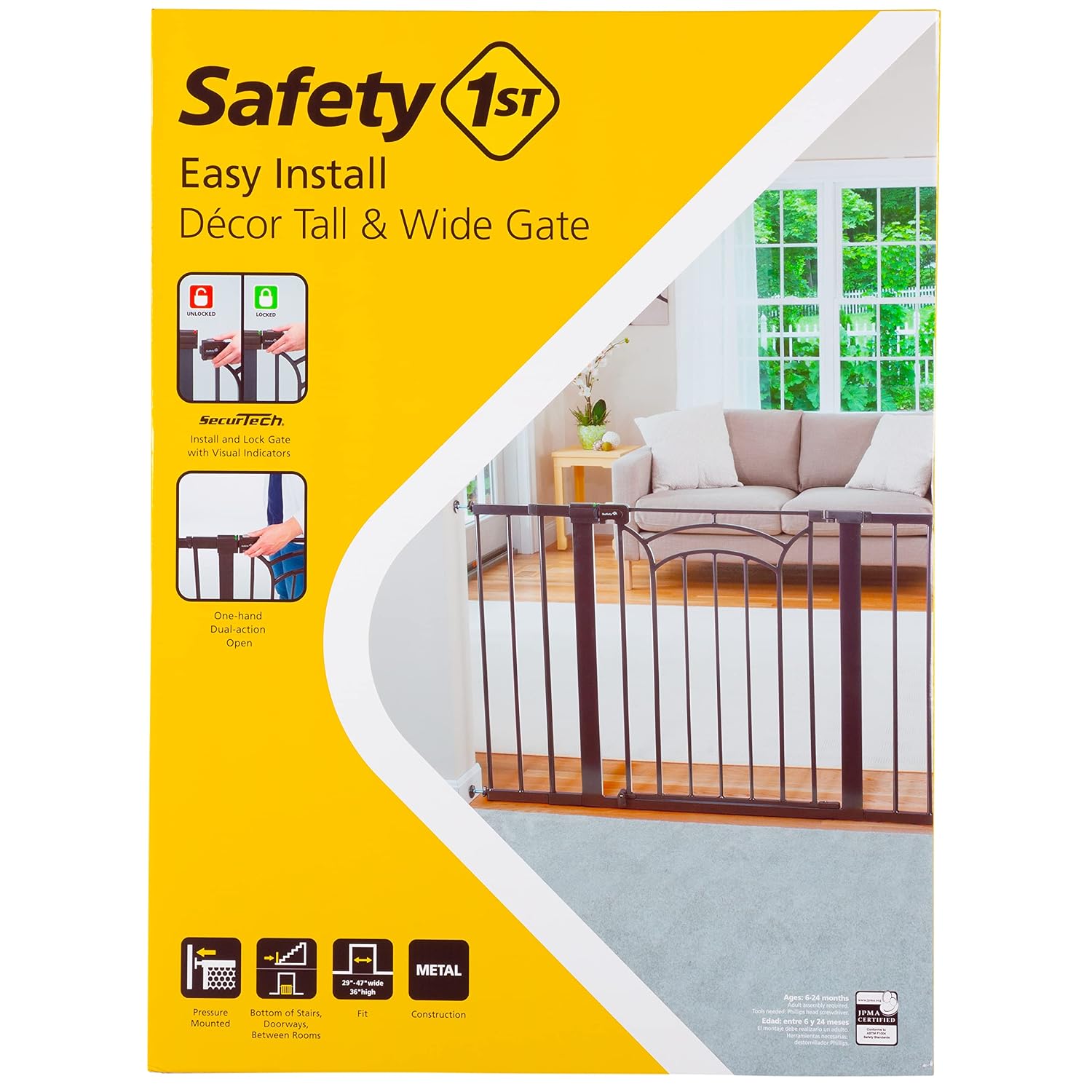 Safety 1st Easy Install Baby Gates for Doorways, Tall & Wide, Décor Easy Install, Pressure Mount Fastening, No Drilling