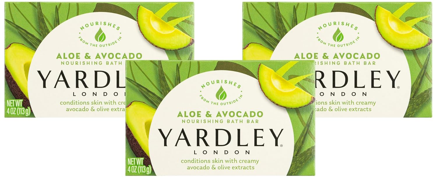 Yardley London Nourishing Bath Soap Bar Aloe & Avocado, Conditions Skin with Creamy Avocado & Olive Extracts, 4.0 oz Bath Bar, 1 Soap Bar