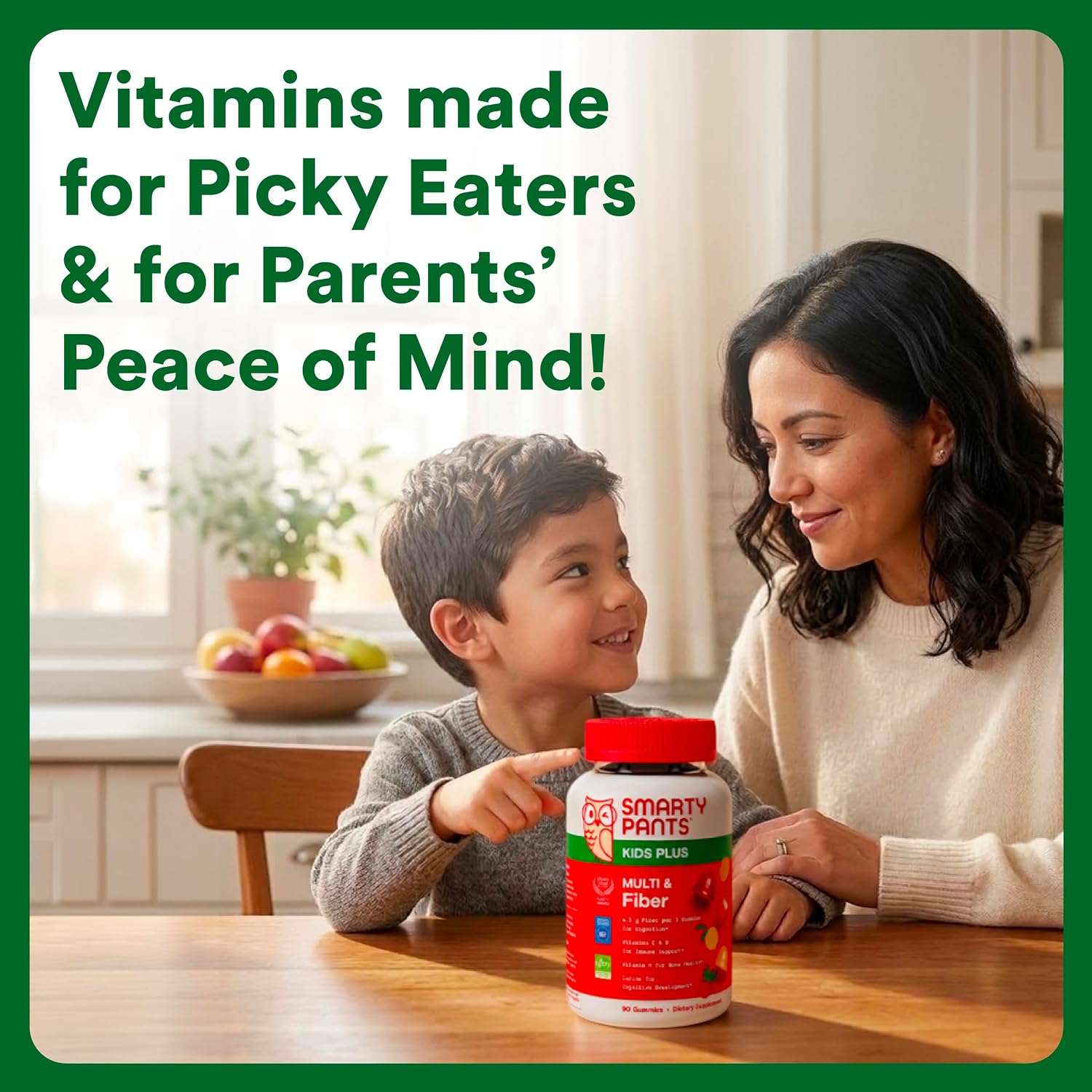 SmartyPants Kids Multivitamin Gummies and Fiber Supplement: Vitamin D3, C, Vitamin B12, B6, A, Zinc, Biotin, Inositol, Fiber Gummies, Three Fruit Flavors, 120 Count (30 Day Supply)