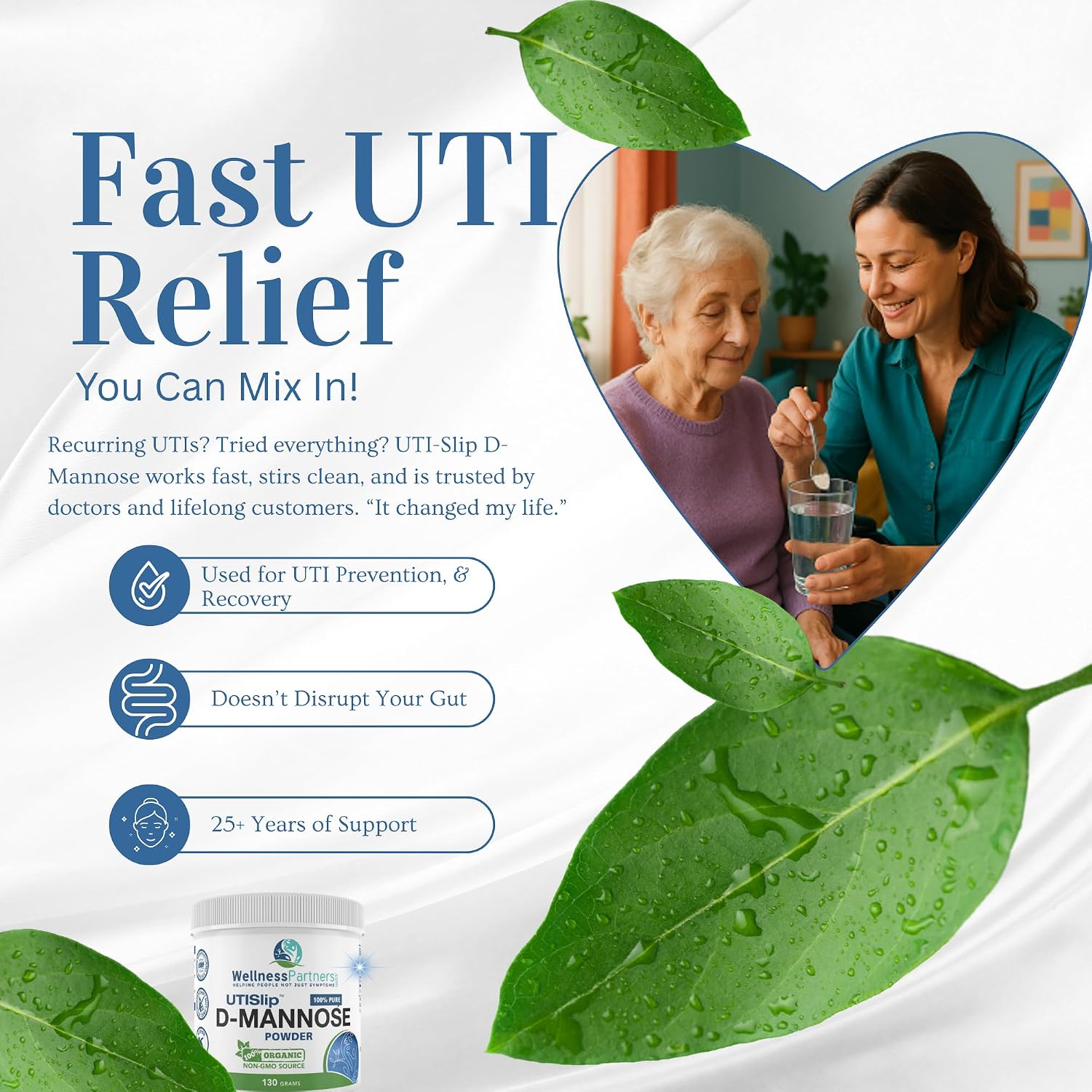 Now New UTI-Slip D Mannose Non GMO Organic Source Powder 130g jar.