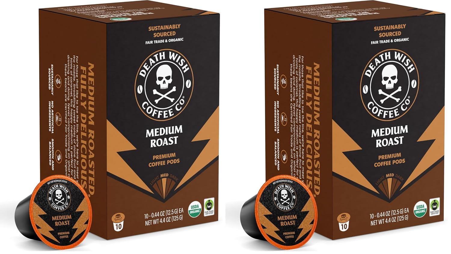Death Wish Coffee Dark Roast Single Serve Coffee Pods, Organic, 50 Count | Fair Trade Arabica & Robusta, Baker's Chocolate & Cherry Notes, Low Acidity, Heavy Smooth Body, Bold & Intense