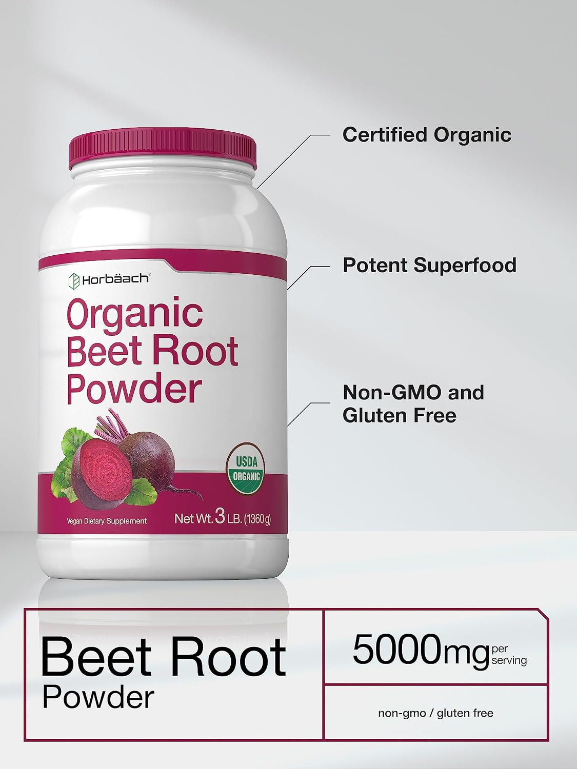 Horbäach Organic Beet Root Powder | 3lb Bulk Supplement | Raw Superfood