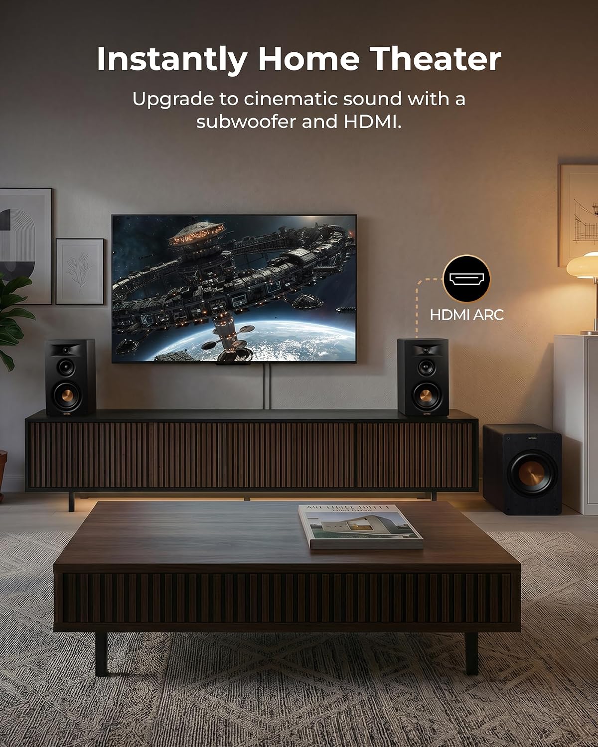 ULTIMEA 3-Way Powered Bookshelf Speakers, Bluetooth 6.0, 70W RMS, BS-3 | 5.25" Woofer, HDMI ARC, Clear Dialogue, Deep Bass, Clear Highs, SUB OUT