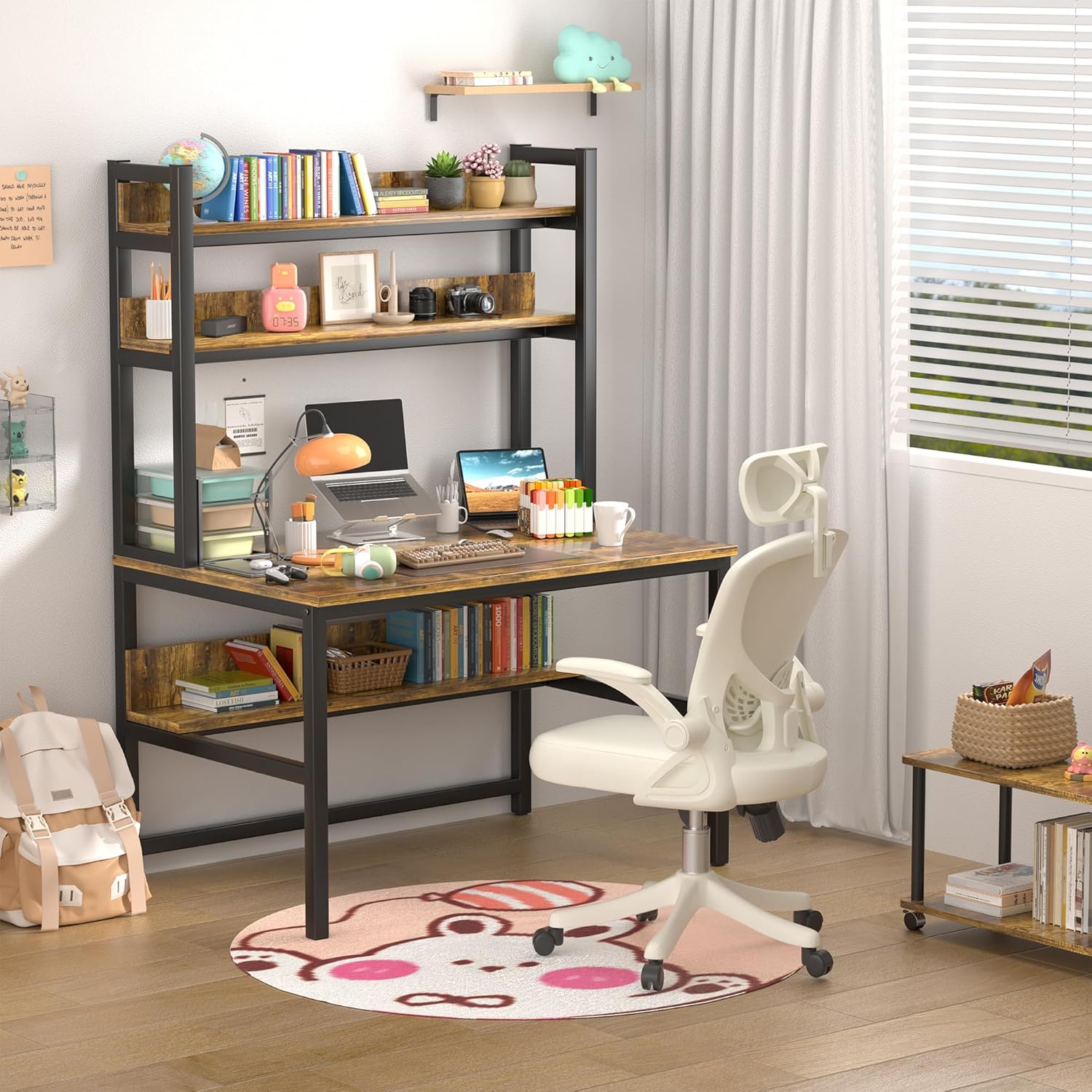 Aquzee Computer Desk with Shelves, 47" W x 23.6" D Gaming Desk with Hutch and Bookshelf