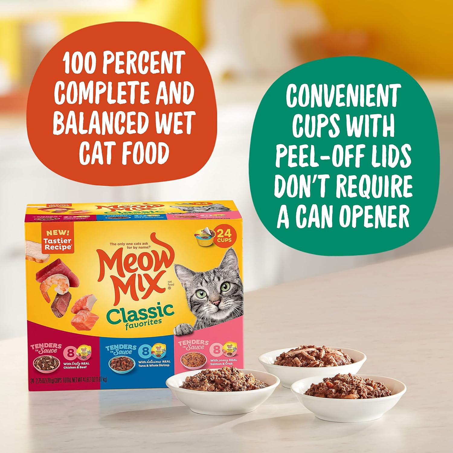 Meow Mix Tenders in Sauce, Wet Cat Food with Tuna & Whole Shrimp, 12 Cups