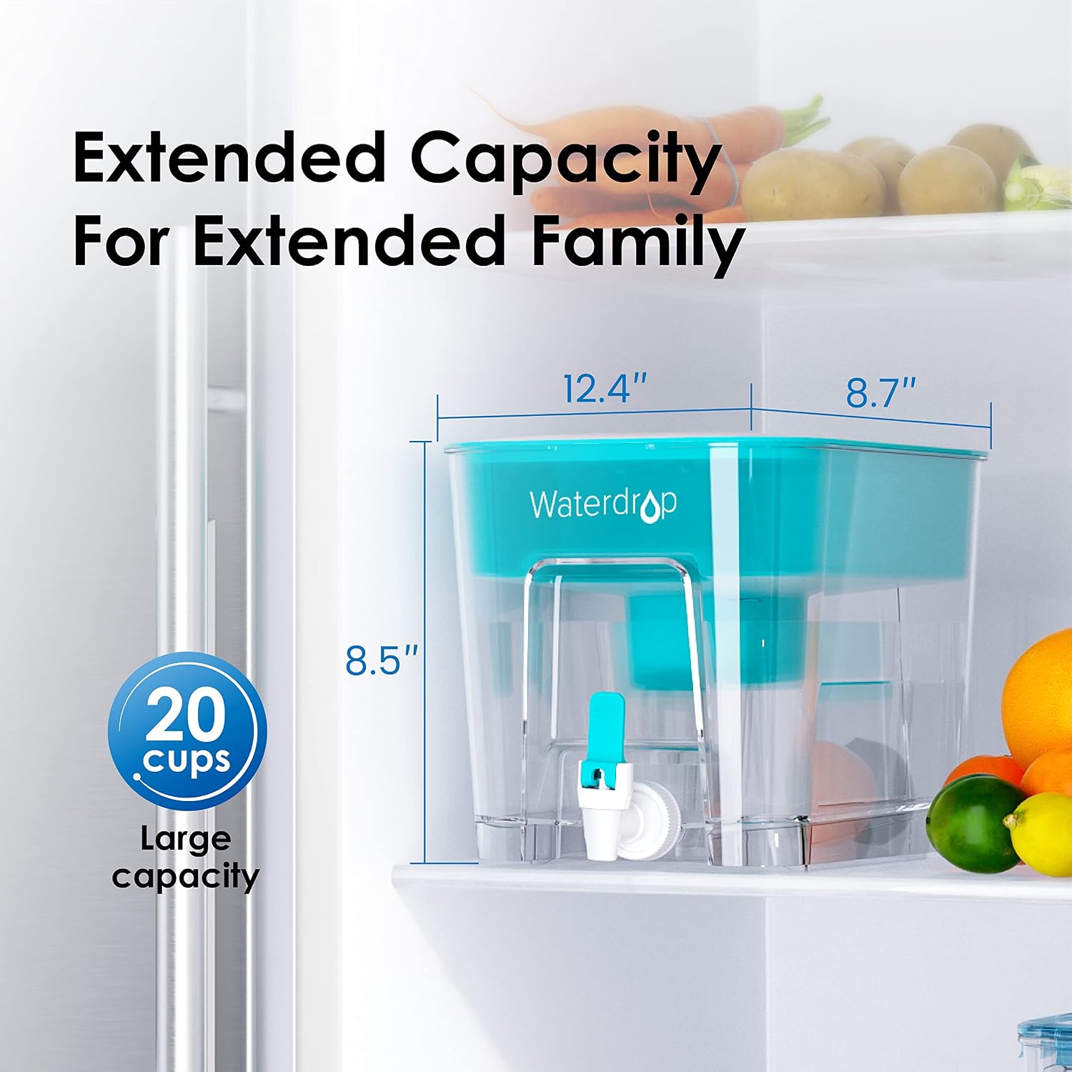 Waterdrop WFD-22L Large Water Filter Dispenser, 40-Cup Capacity, Black
