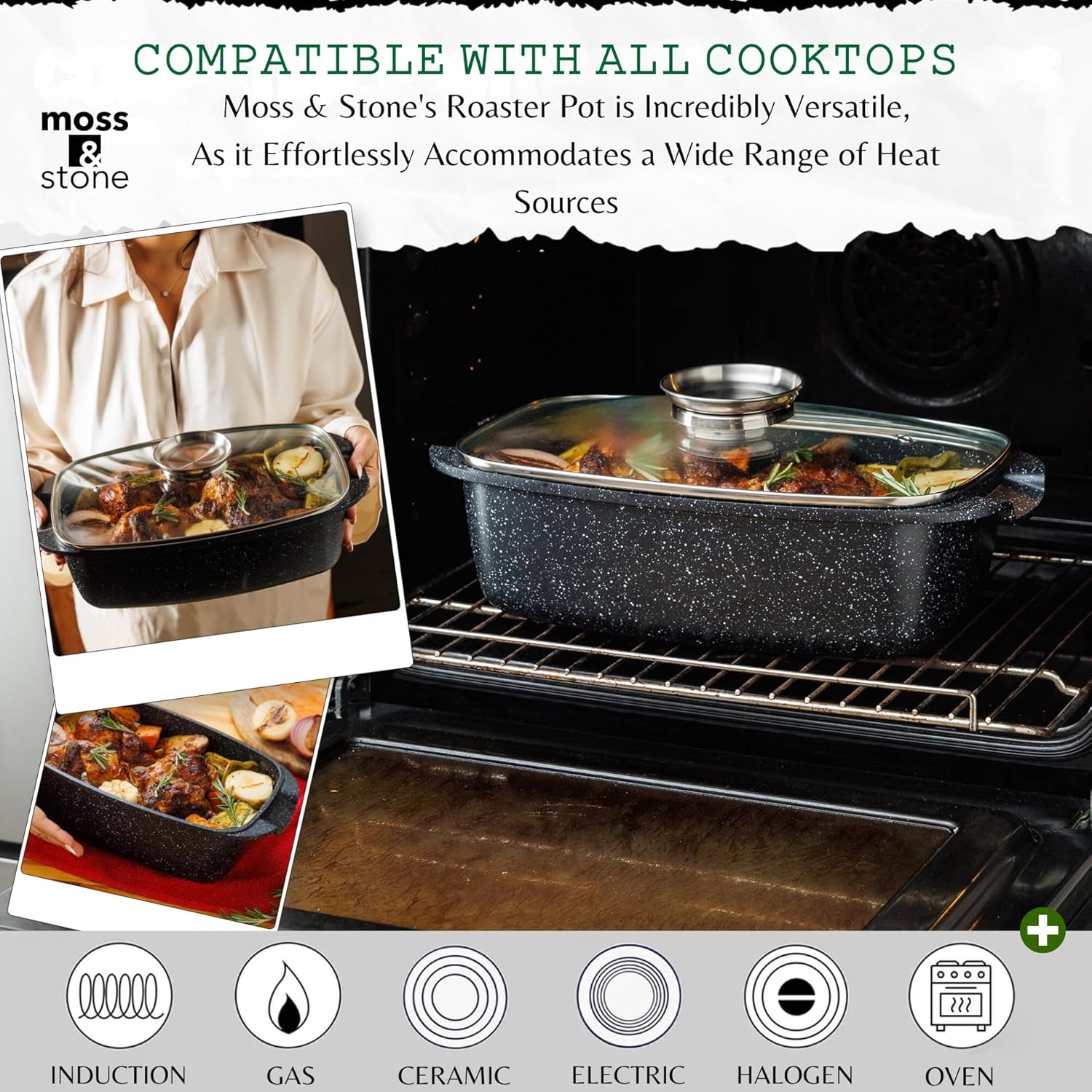 Moss & Stone 12" Deep Nonstick Skillet with Lid, 5 Qt Saute Pan, Oven Safe