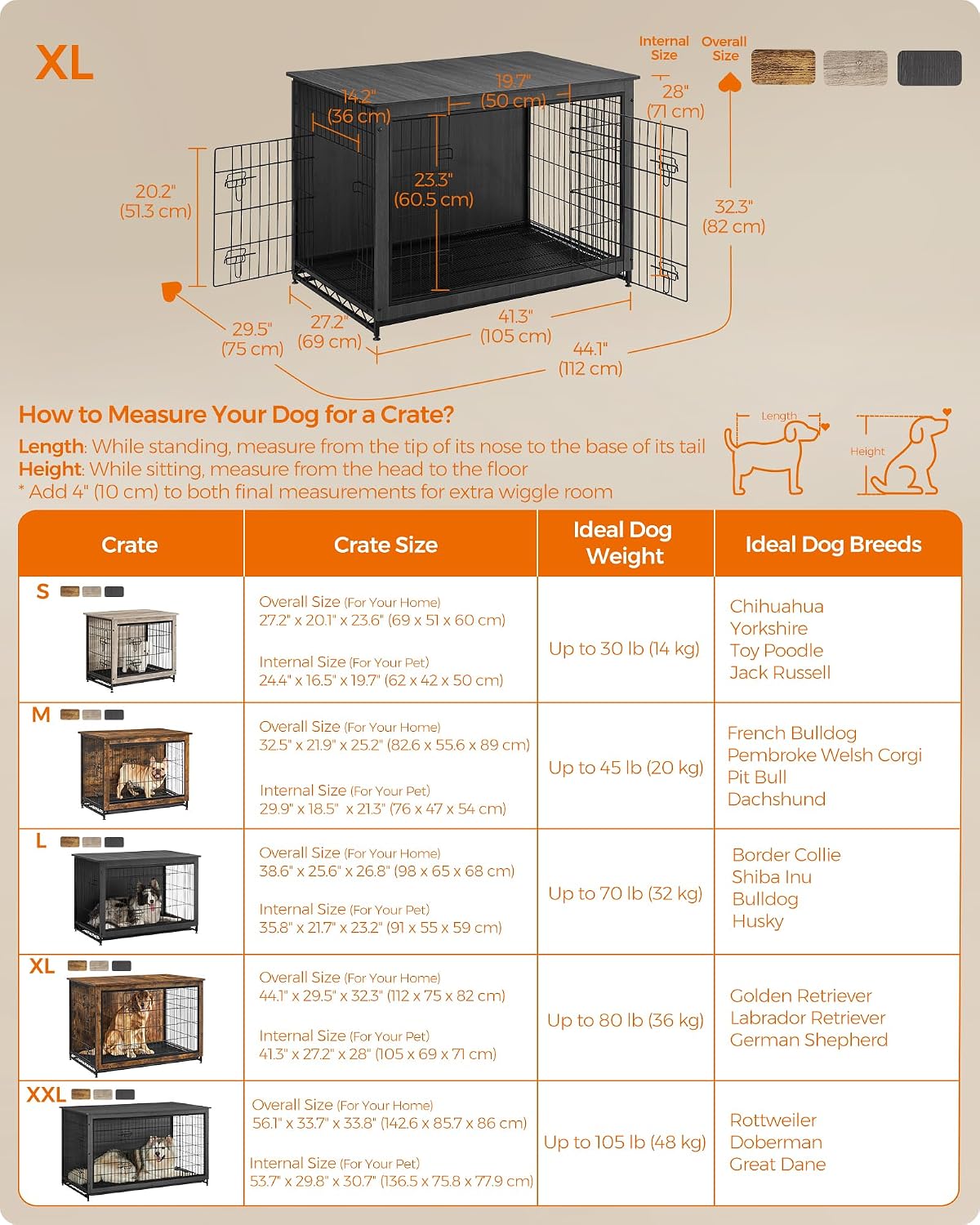 Feandrea 27.2" Dog Crate Furniture, Indoor Dog Kennel Side End Table