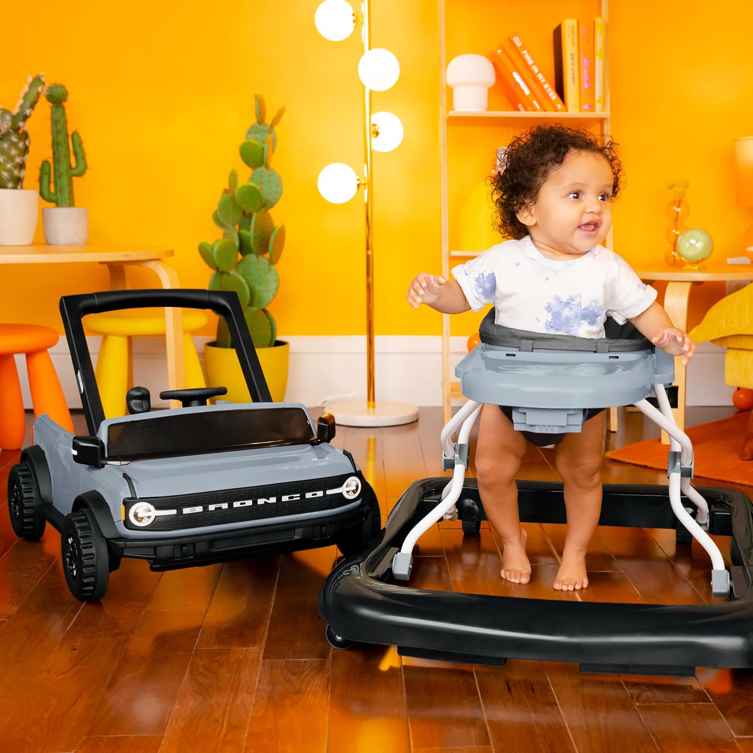 Bright Starts Ford Mustang 4-in-1 Pink Baby Activity Center & Push Walker with Removable Interactive Steering Wheel -Toy, 6 Months and up