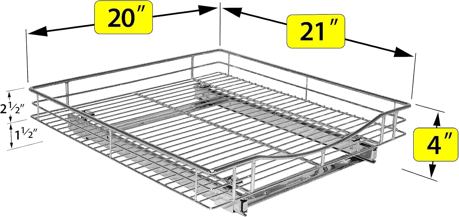 LYNK PROFESSIONAL® Pull Out Cabinet Organizer, Kitchen Slide Out Drawer | 11W x 21D Chrome cabinet pull-out shelves with 3/4-extension glides create easy-access storage for cookware and pantry items