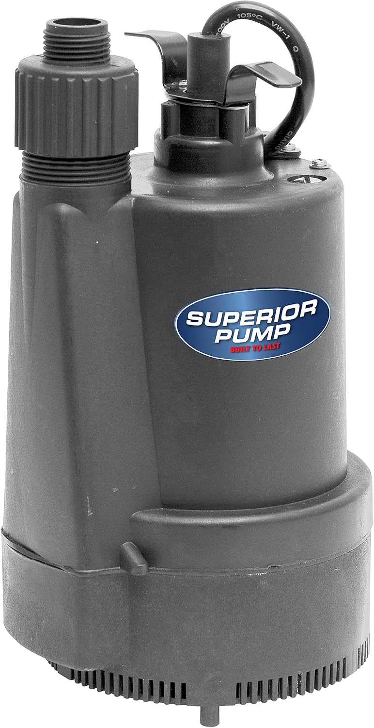 Superior Pump 91570 3300GPH Thermoplastic Submersible Utility Pump with 10-Foot Cord, 1/2 HP