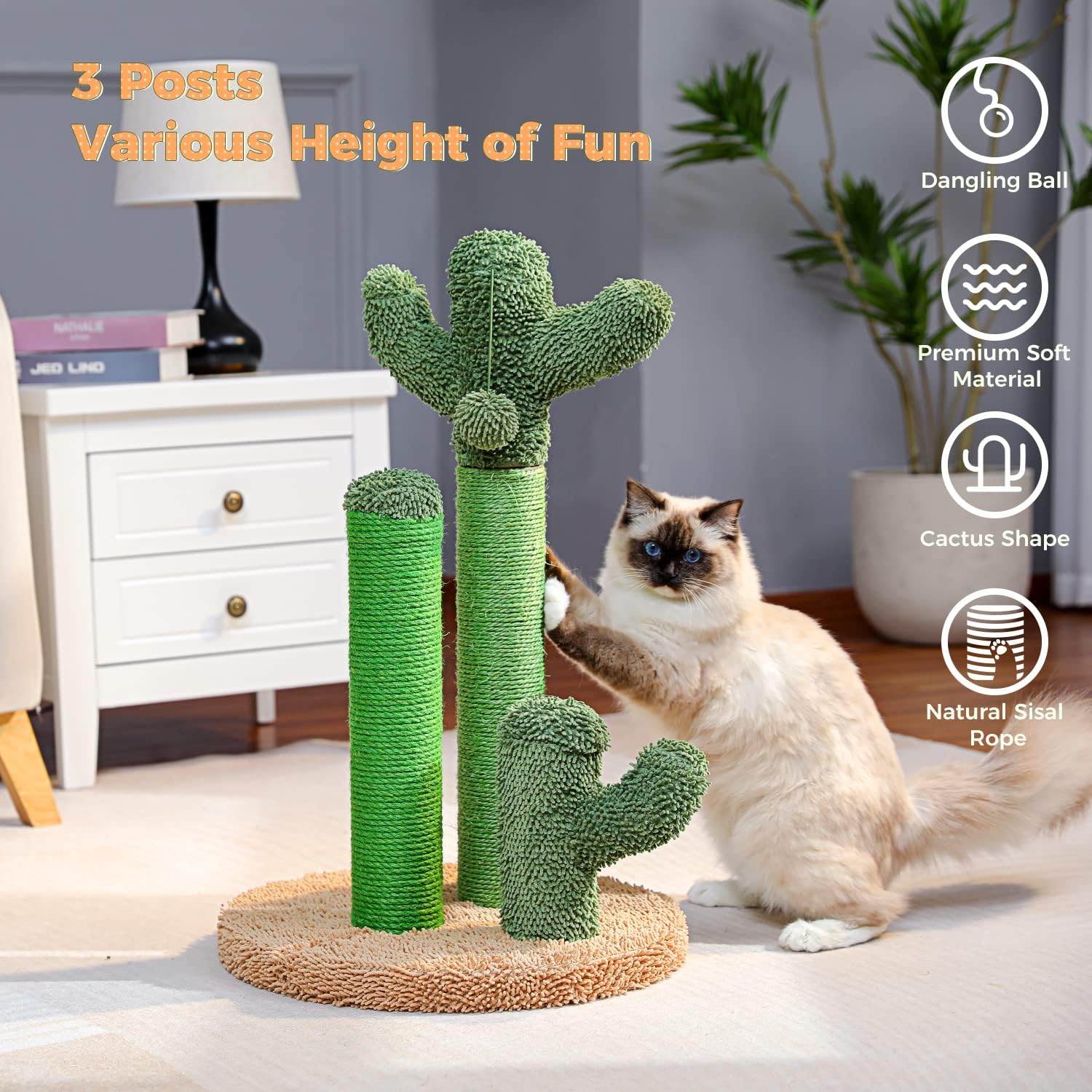 PAWZ Road Cactus Cat Scratching Post 23”Cat Scratcher with Toy Ball