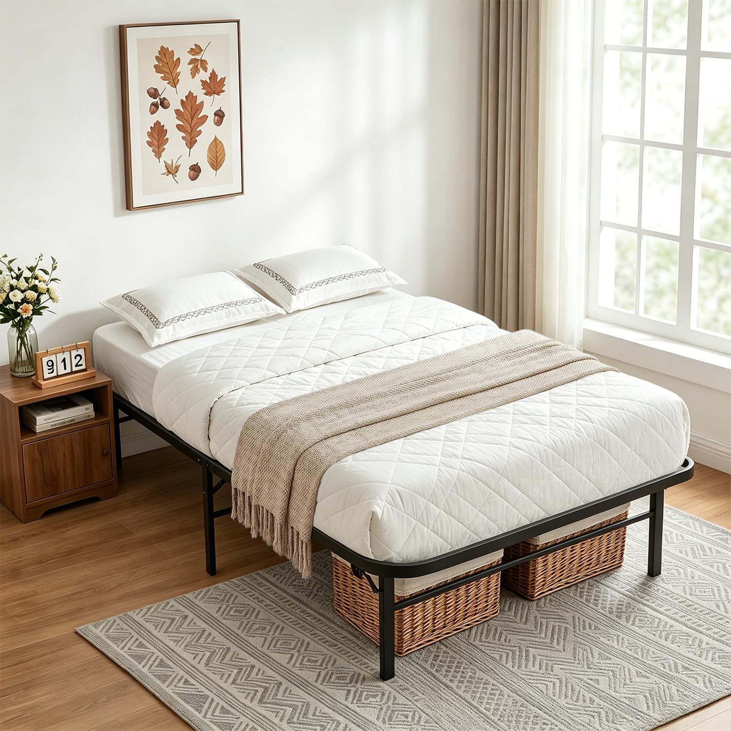 BestMassage | Twin Bed Frame | Metal | Heavy Duty Steel Slats with 6 Legs | Foldable | Sturdy, No Box Spring Needed | Easy to Assemble with Under-Bed Storage | Furniture for Home, Dorms