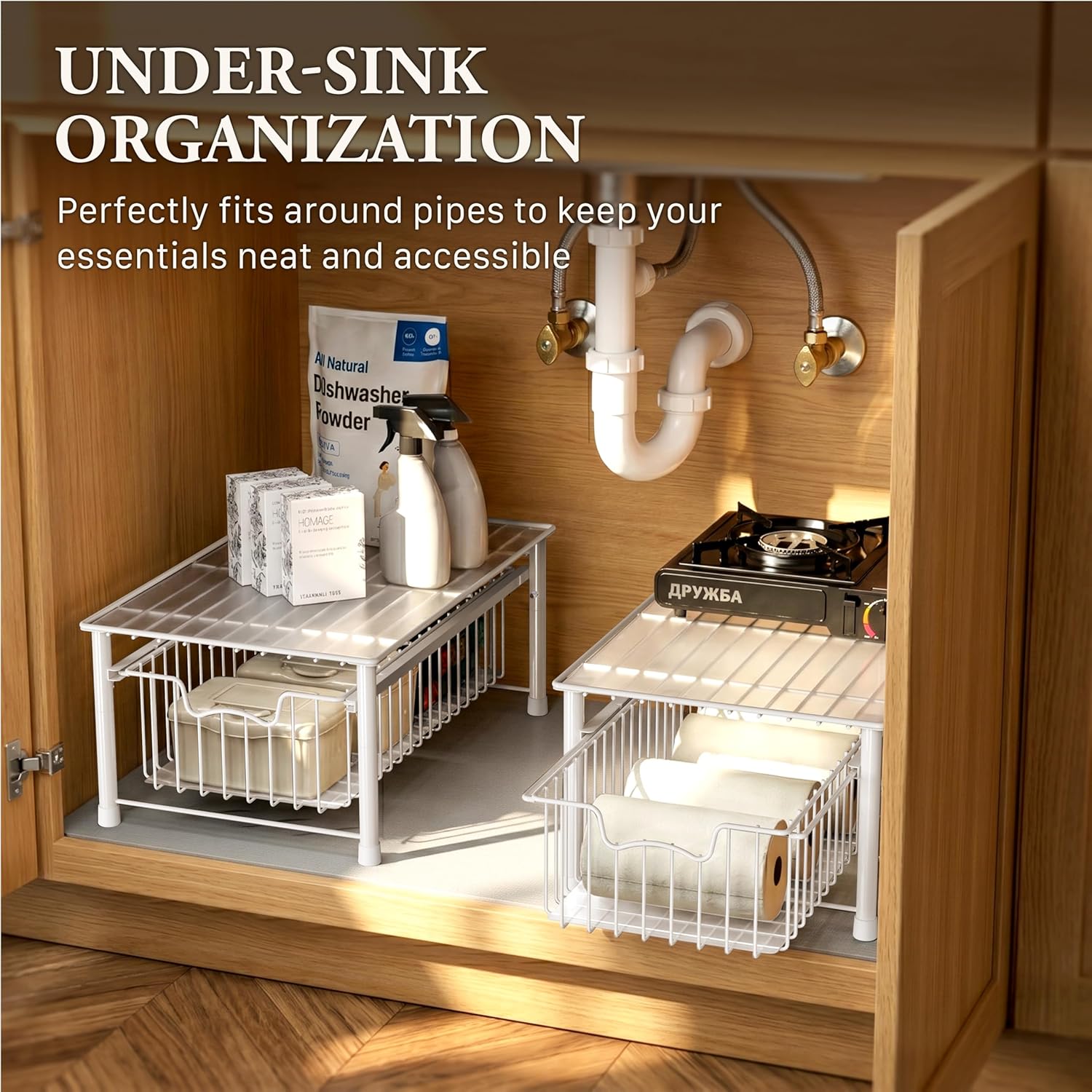 Simple Houseware Stackable 3 Tier Sliding Basket Organizer Drawer, Chrome