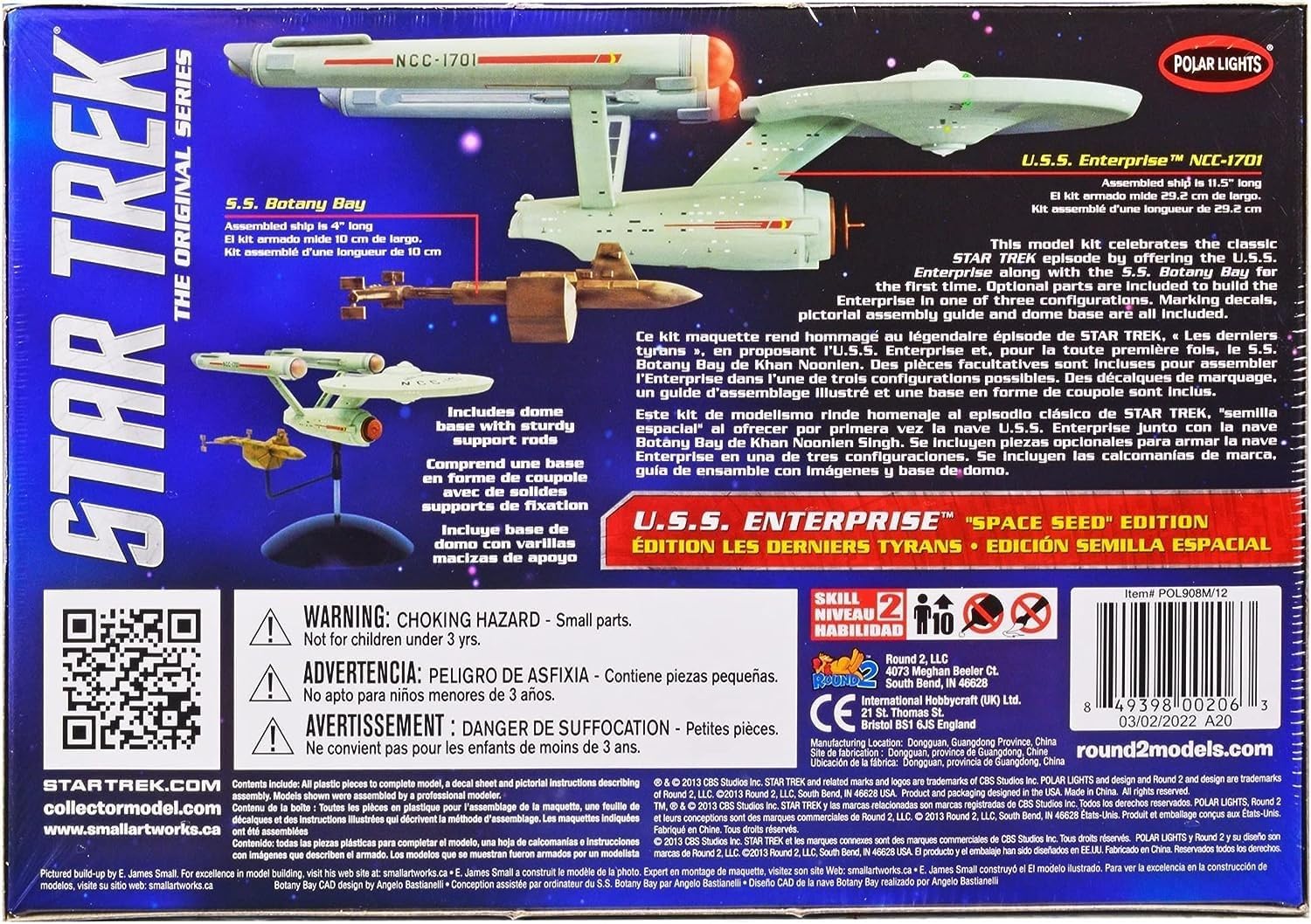 Skill 2 Model Kit Star Trek U.S.S. Enterprise and S.S. Botany Bay The Original Series Space Seed Edition Snap-Together 1/1000 Scale Model by Polar