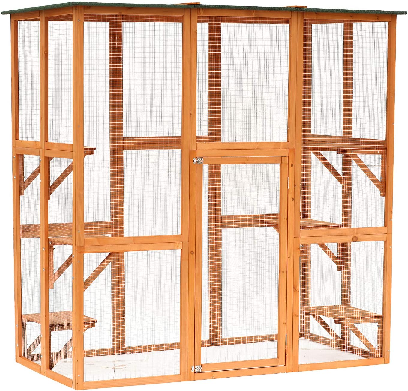 PawHut Outdoor Cat House Big Catio w/Large Spacious Interior 71" L Orange | Wooden Feral Cat Shelter Enclosure, 6 High Ledges