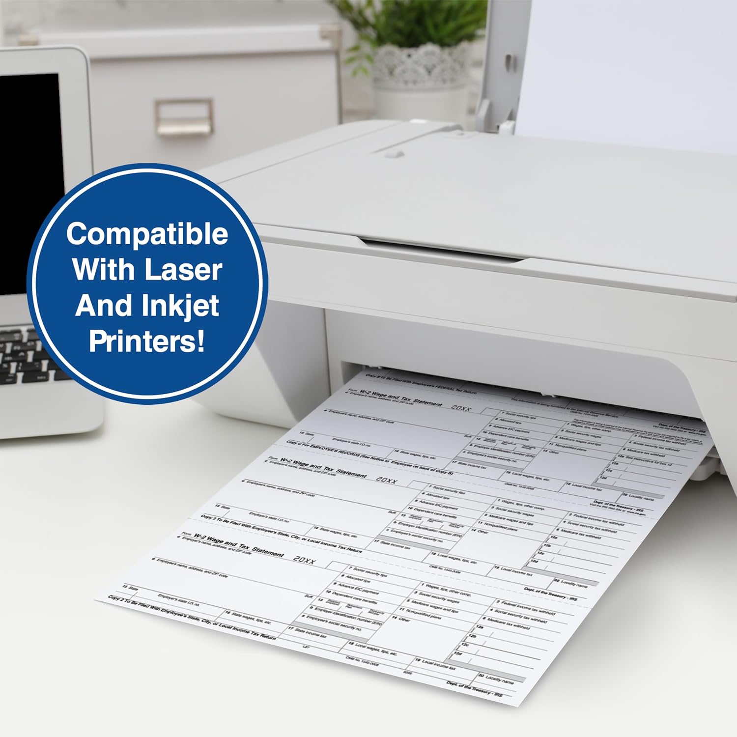 PrintWorks Professional 4 Part Perforated Paper 8.5” x 11” - Perfect For W-2, 1099
