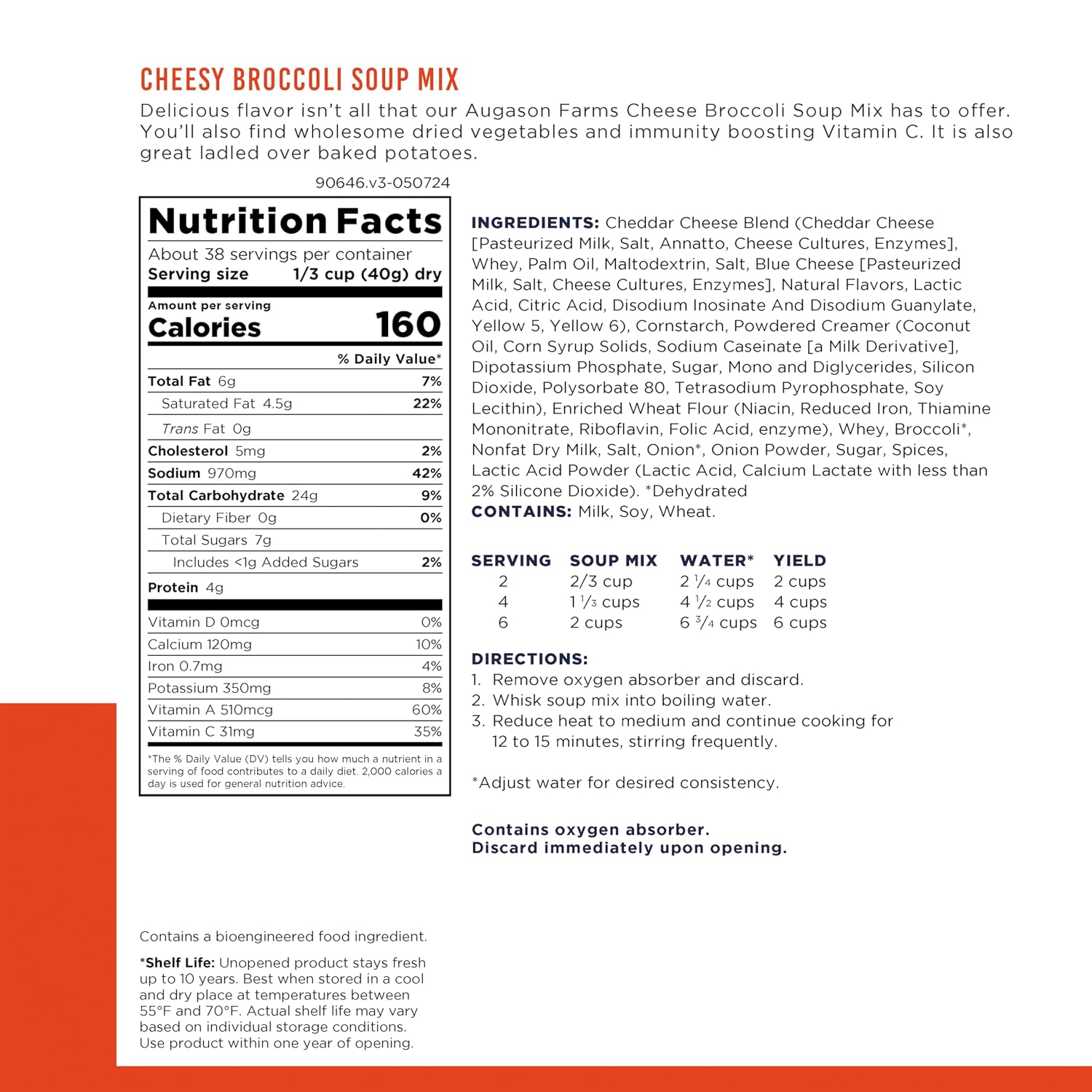 Cheesy Broccoli Soup Mix Emergency Food Supply, 38 Servings, 10 Year Shelf Life, Good Source of Vitamin A & C - Dehydrated Meals, Resealable Can, Survival Food Camping Essentials, Just Add Water | Emergency Food Supply, Everyday Meals, 38 Servings