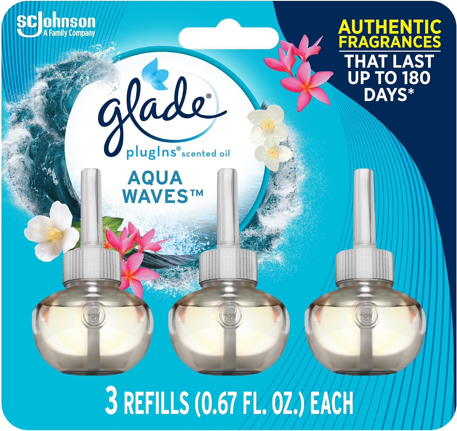 Glade PlugIns Refills Air Freshener, Scented and Essential Oils for Home and Bathroom, Cashmere Woods, 2.01 Fl Oz, 3 Count