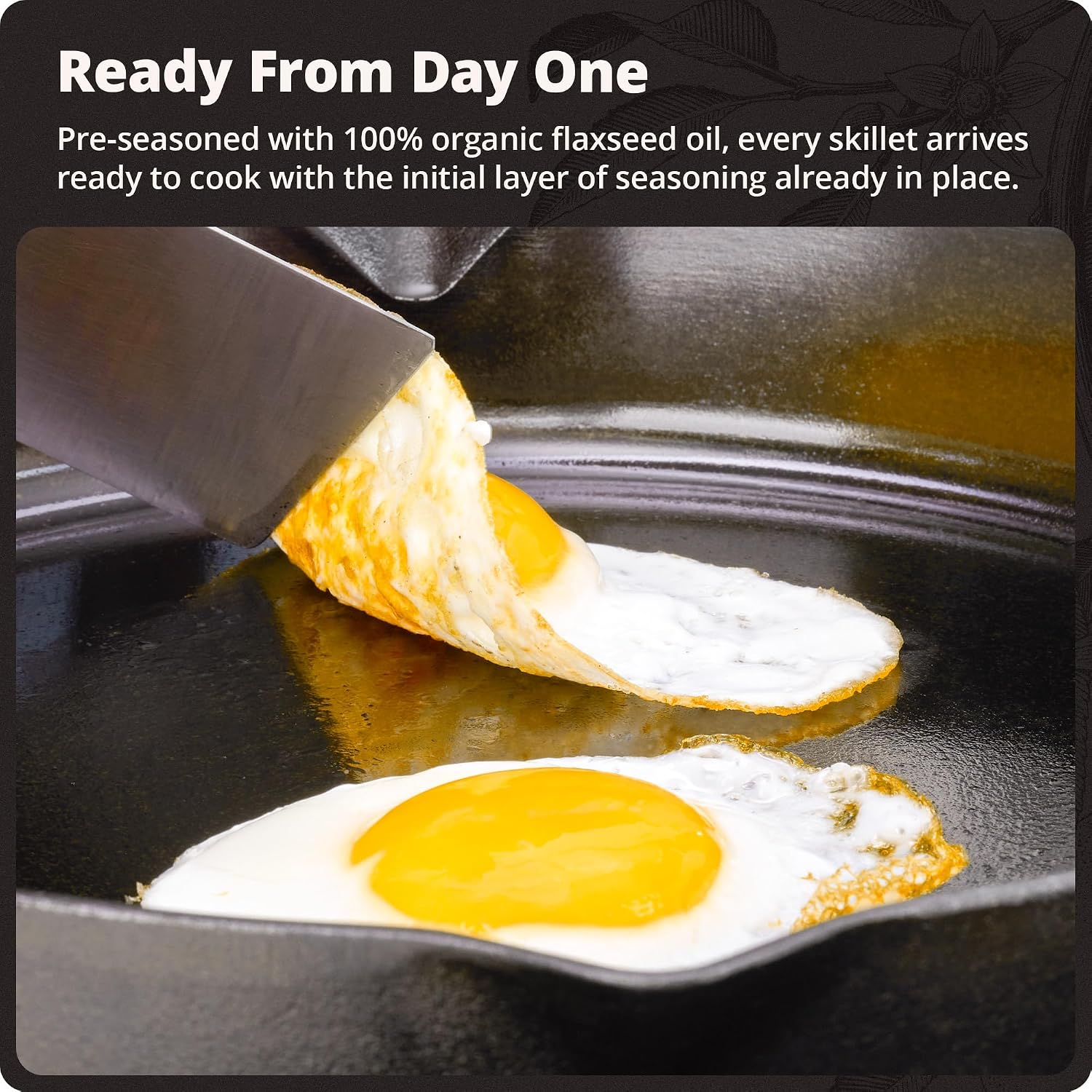 Greater Goods 10" Cast Iron Skillet, Smooth Surface, Nonstick-Like Release | Polished & Precision-Milled, 100% Organic Flaxseed Oil, No Synthetic Coating, Oven, Grill, Induction Ready, Pre-Seasoned