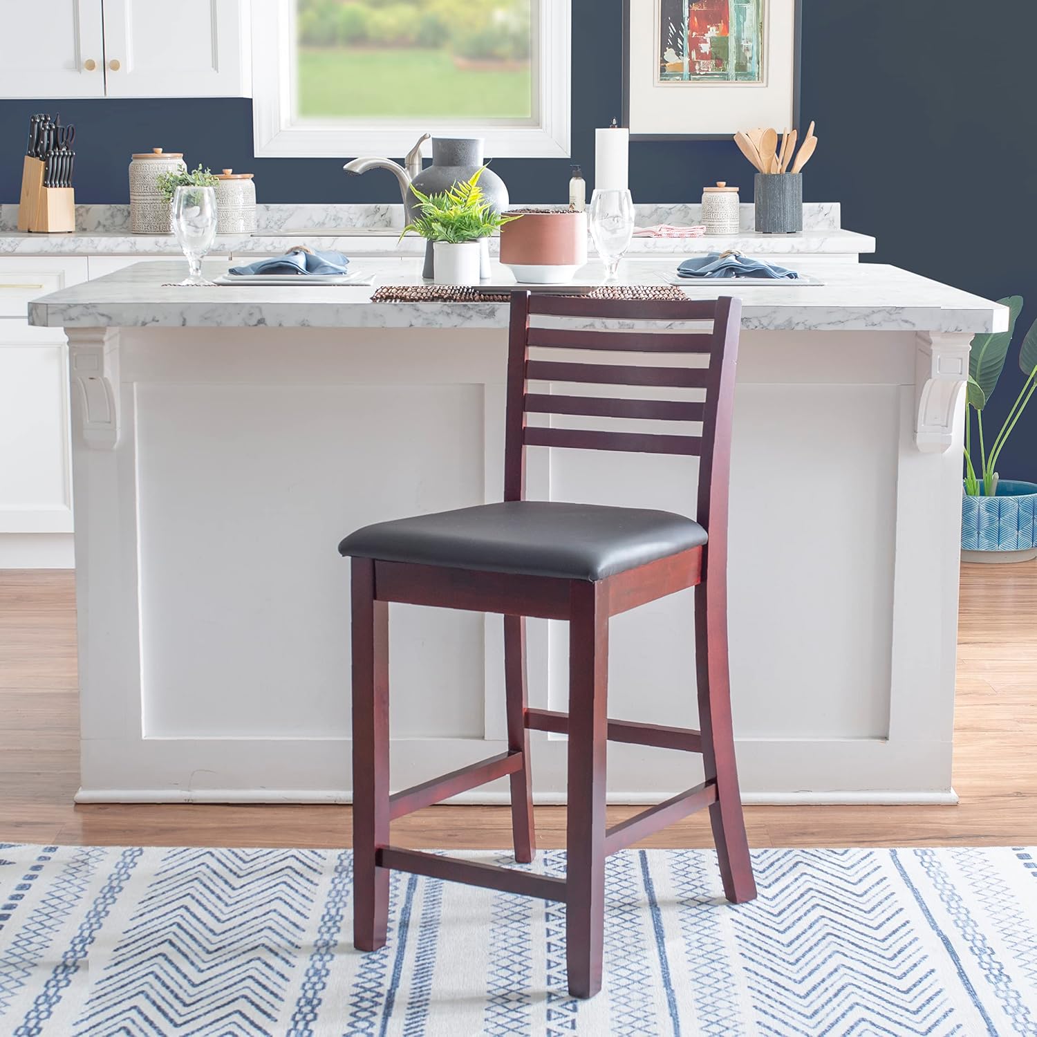 Linon Triena Collection Ladder Counter 24 Stool, 17"W x 20"D x 37"H, Espresso