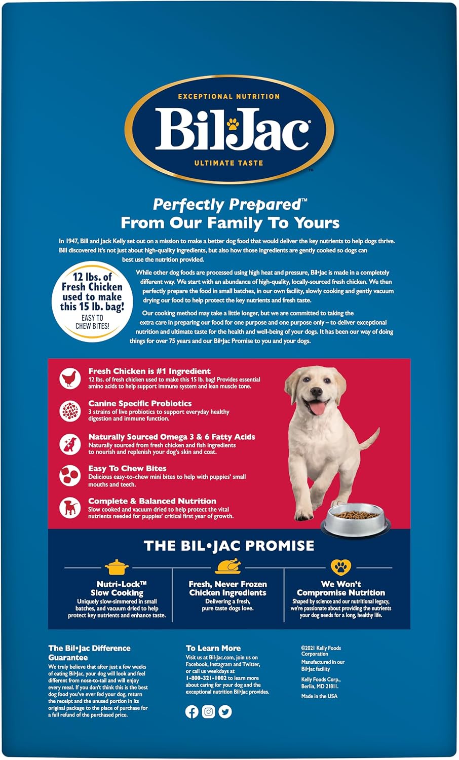 Bil-Jac Puppy Select Dry Dog Food with Fresh Chicken & Probiotics | 30 lb | Fresh Chicken is the #1 Ingredient with Easy-to-Chew Bites, Probiotics & Omega Fatty Acids to Support Healthy Puppy Growth