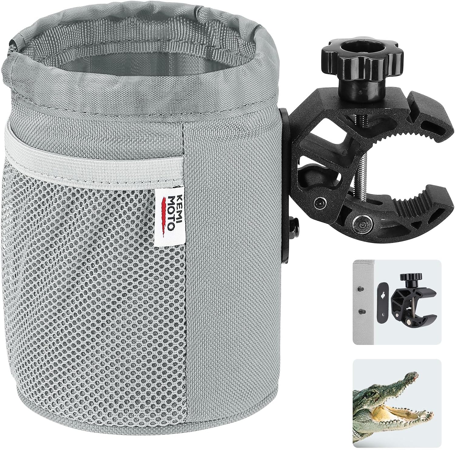 KEMIMOTO Motorcycle Cup Holder, Oxford Fabric Motorcycle Drink Holder with 0.6"-1.5" Alligator Clamp, Universal Water Bottle Cup Accessories for Bike