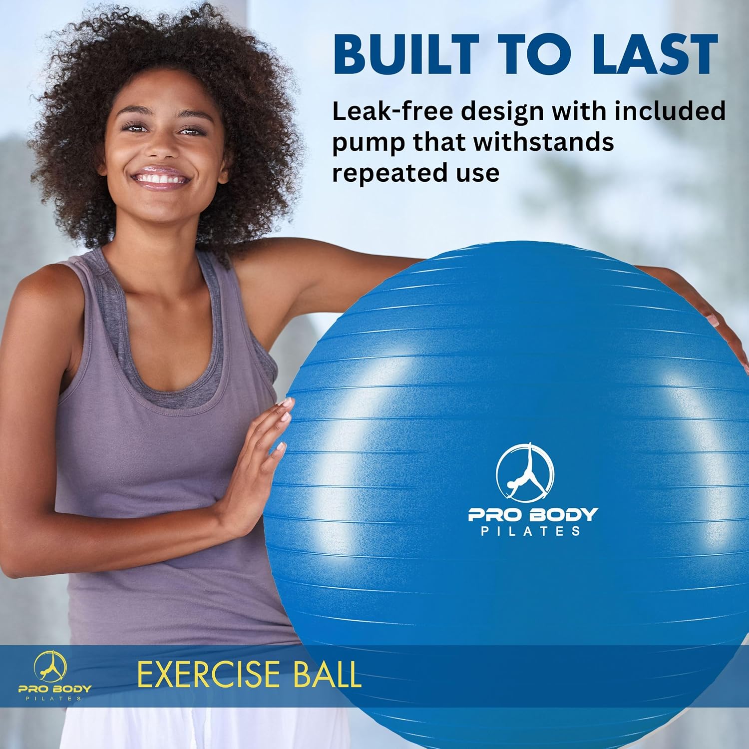 ProBody Pilates Yoga Ball - Gym Grade Exercise Ball | Sizes 45/55/65/75/85 cm, 880 lb Load, CA 10P Cert, PT & Prenatal Use, Recommended by OBs, Pump