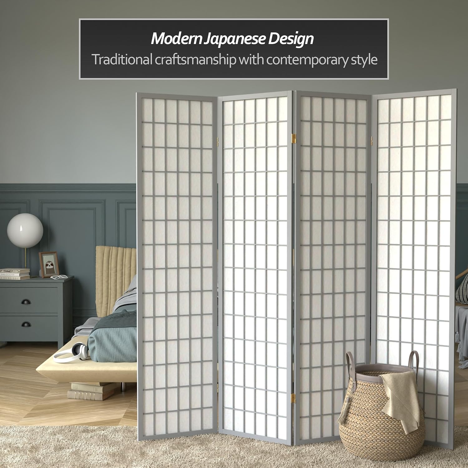 Red Lantern 6 ft. Tall Window Pane Shoji Screen - Walnut - 5 Panels