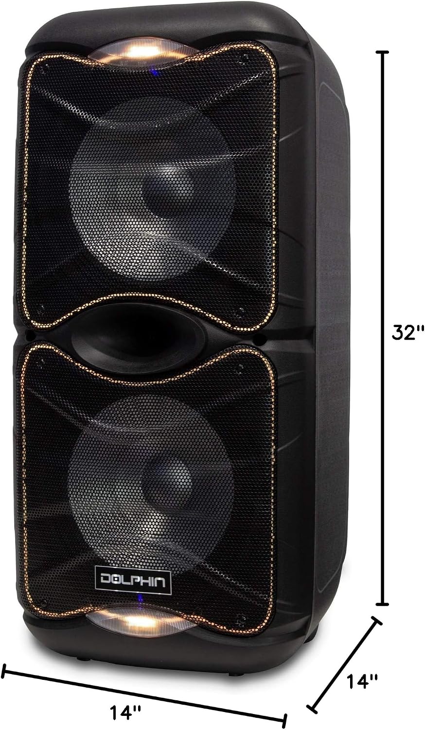 DolphinLarge Bluetooth Party Speaker, Dual 12" Woofers | 3600W Output, WaveSync Pairing, 5-Band EQ, USB, SD, TF, FM & AUX Inputs