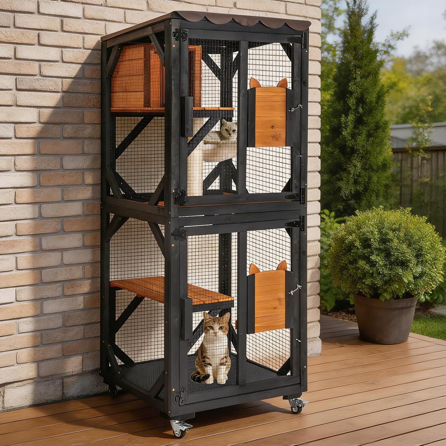 Aivituvin Cat House Outdoor Cat Catio Wooden Large Enclosure with Run on Wheels 70.9" Upgraded Version Catio with Reinforcement Strip