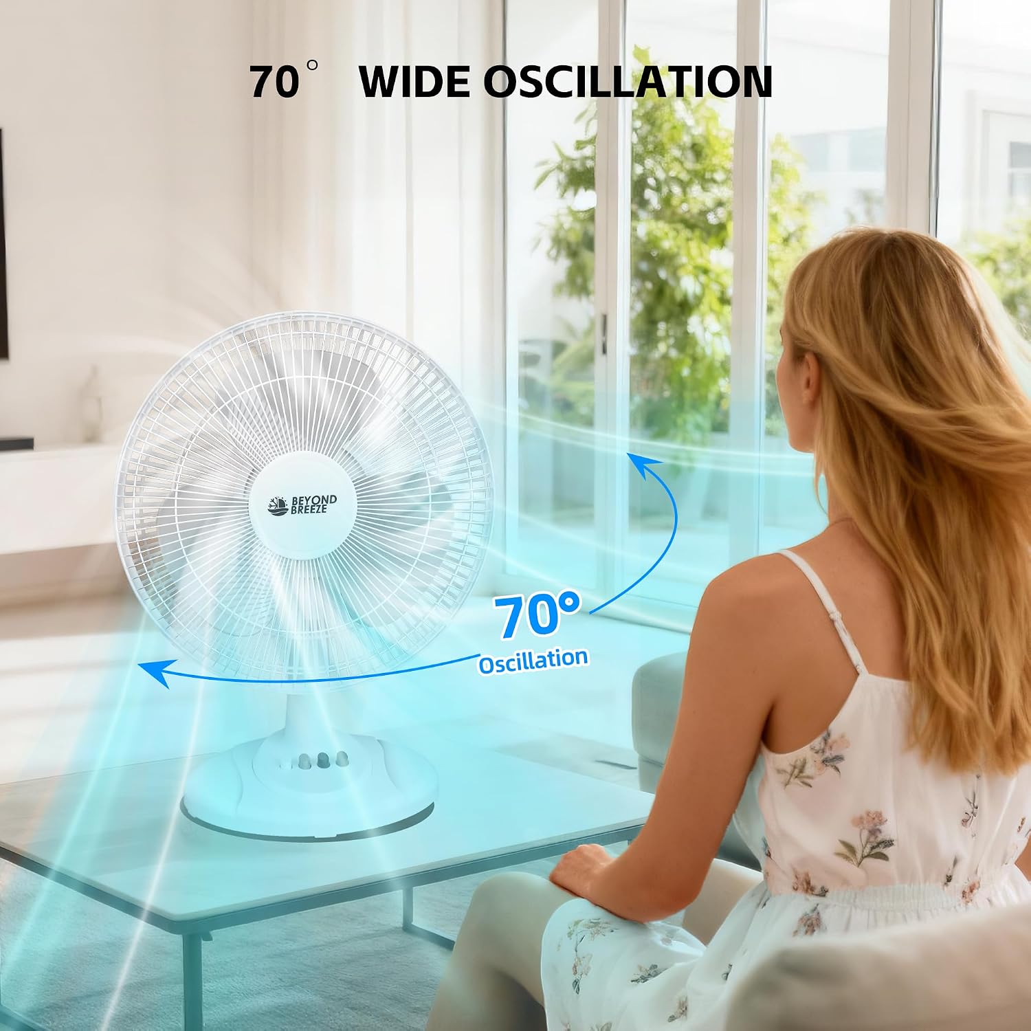 BEYOND BREEZE Oscillating Table Fan for Bedroom, 12-Inch & 3 Speeds, White