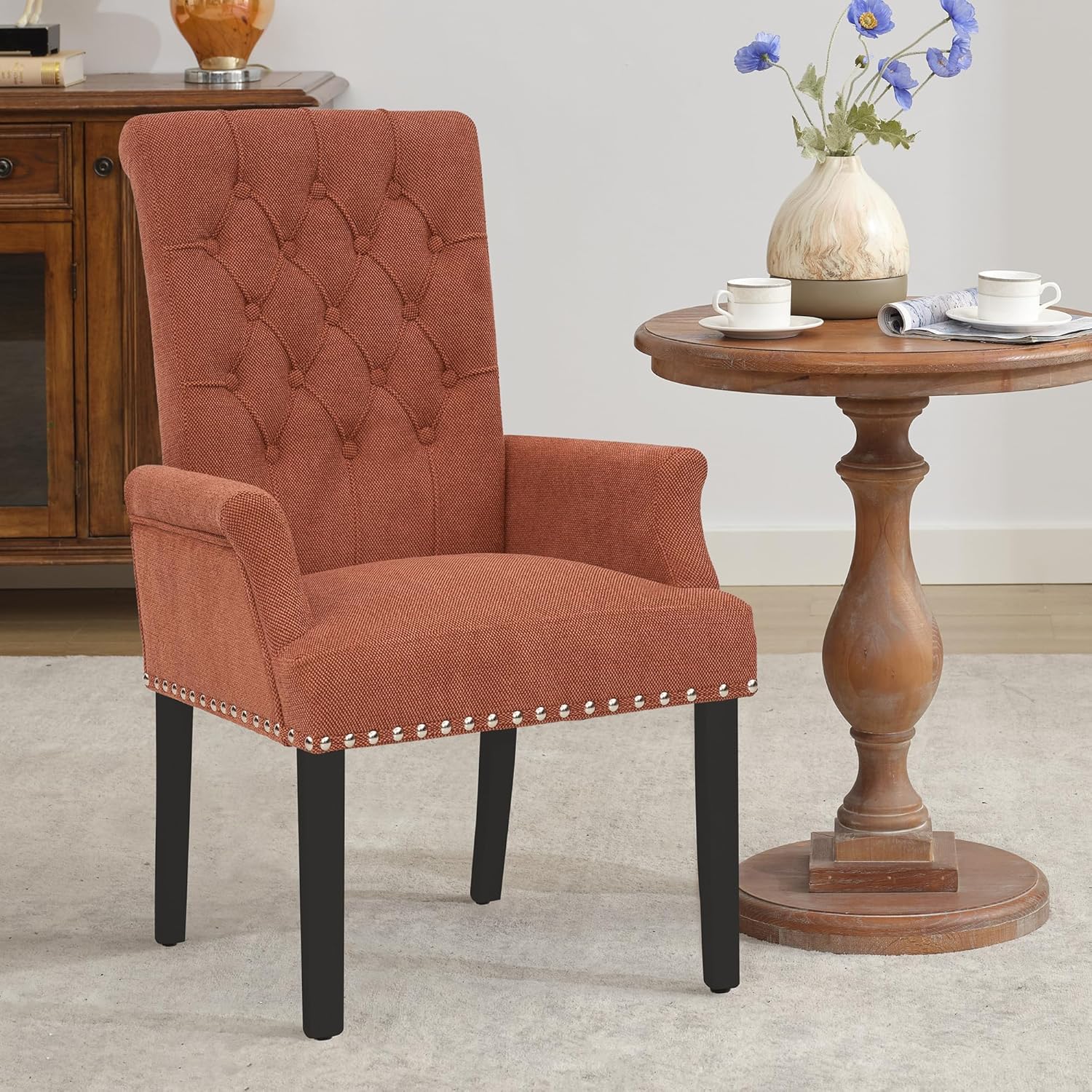 adochr Dining Chairs with Arms,Linen High Back Dining Room Chairs, Beige