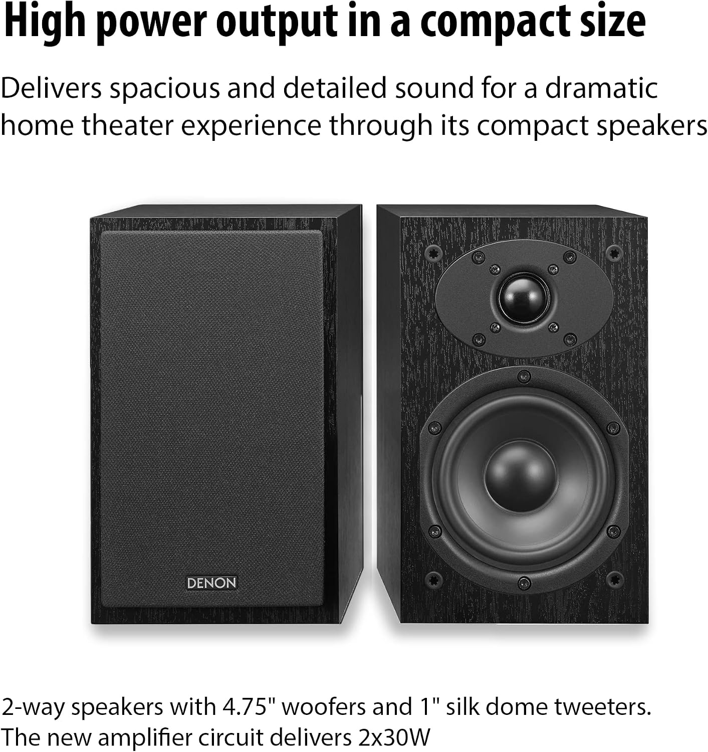 Denon D-M41 Home Theater Mini Amplifier and Bookshelf Speaker Pair | Compact HiFi CD Stereo System with Speakers, FM/AM Tuner, Wireless Bluetooth Amp