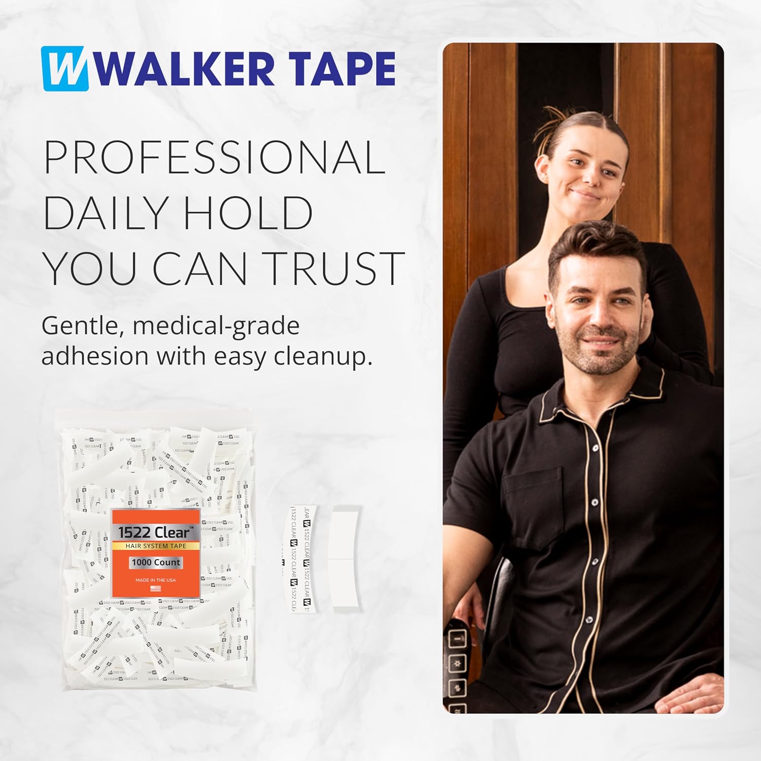 Walker Tape 1522 Clear Roll 3/4 x 36 Yards for Wig Installs, Lace Systems, Toupee Applications, Hair Tape Prep and Adhesive Strips Use Offering Hypoallergenic Comfort, Daily Wear Hold and Low Residue