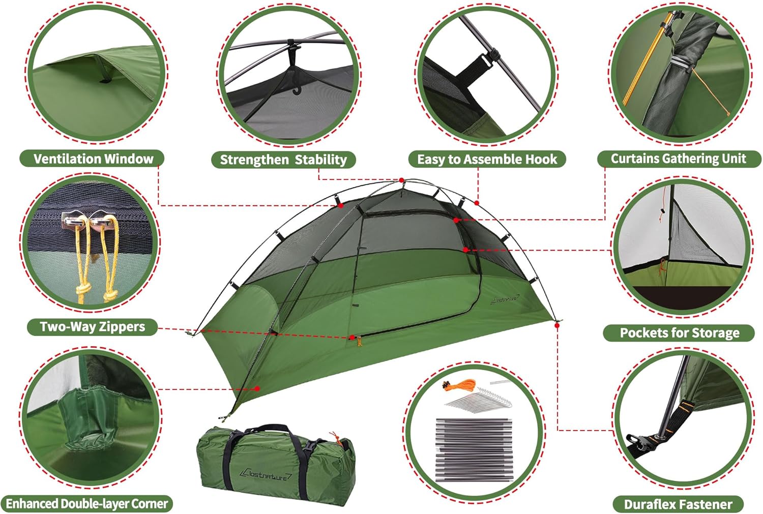Clostnature 1/2/3/4 Person Lightweight Backpacking Tent, Easy Setup Tent