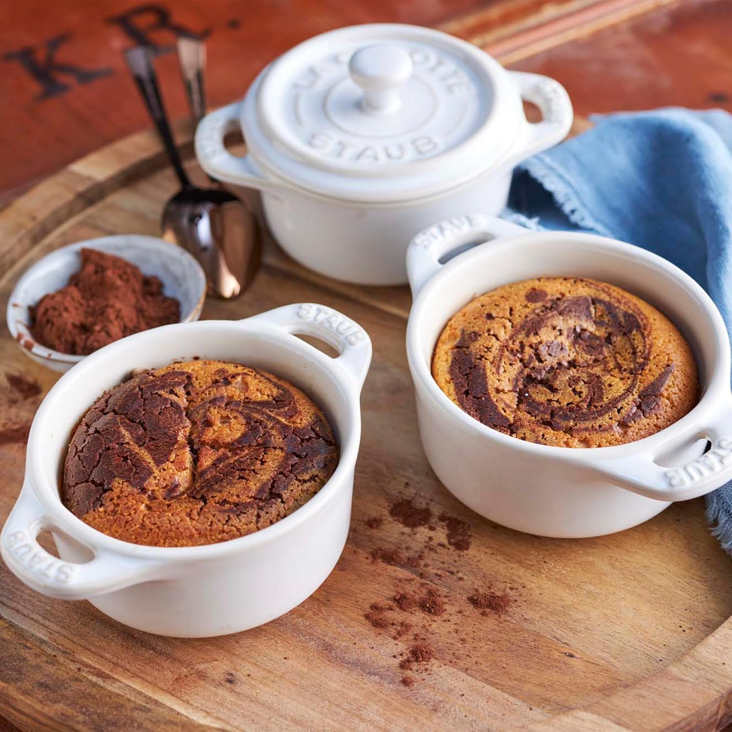 STAUB Ceramic Dutch Oven 3-piece Mini Round Cocotte, Dark Blue