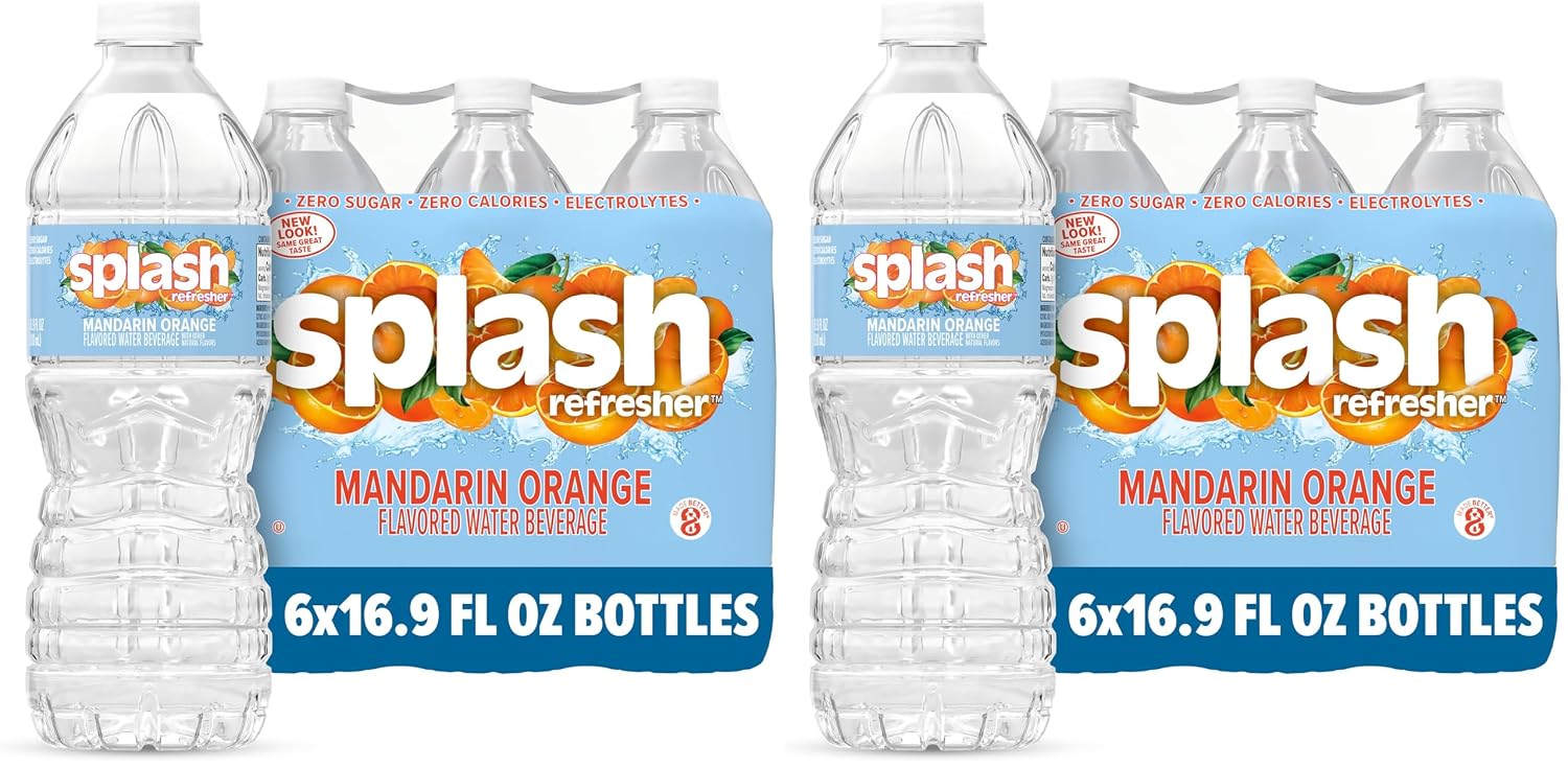 SPLASH REFRESHER Flavored Water Bottles, Mandarin Orange - 6 Pack | Refreshing Flavored Bottled Water with Electrolytes - Zero Sugar & Zero Calories - 16.9 Fl Oz