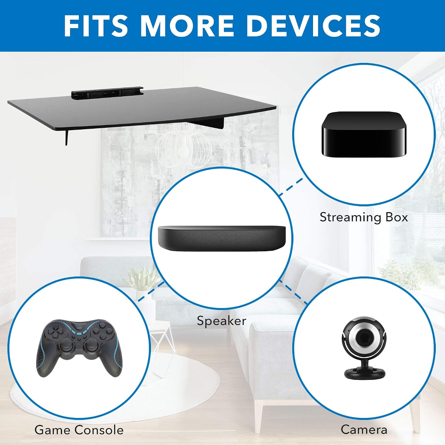 Mount-It! Floating Wall Shelf – Tempered Glass Media Shelf for Cable Box, DVD Player, Gaming Consoles (PS5, Xbox, Roku)