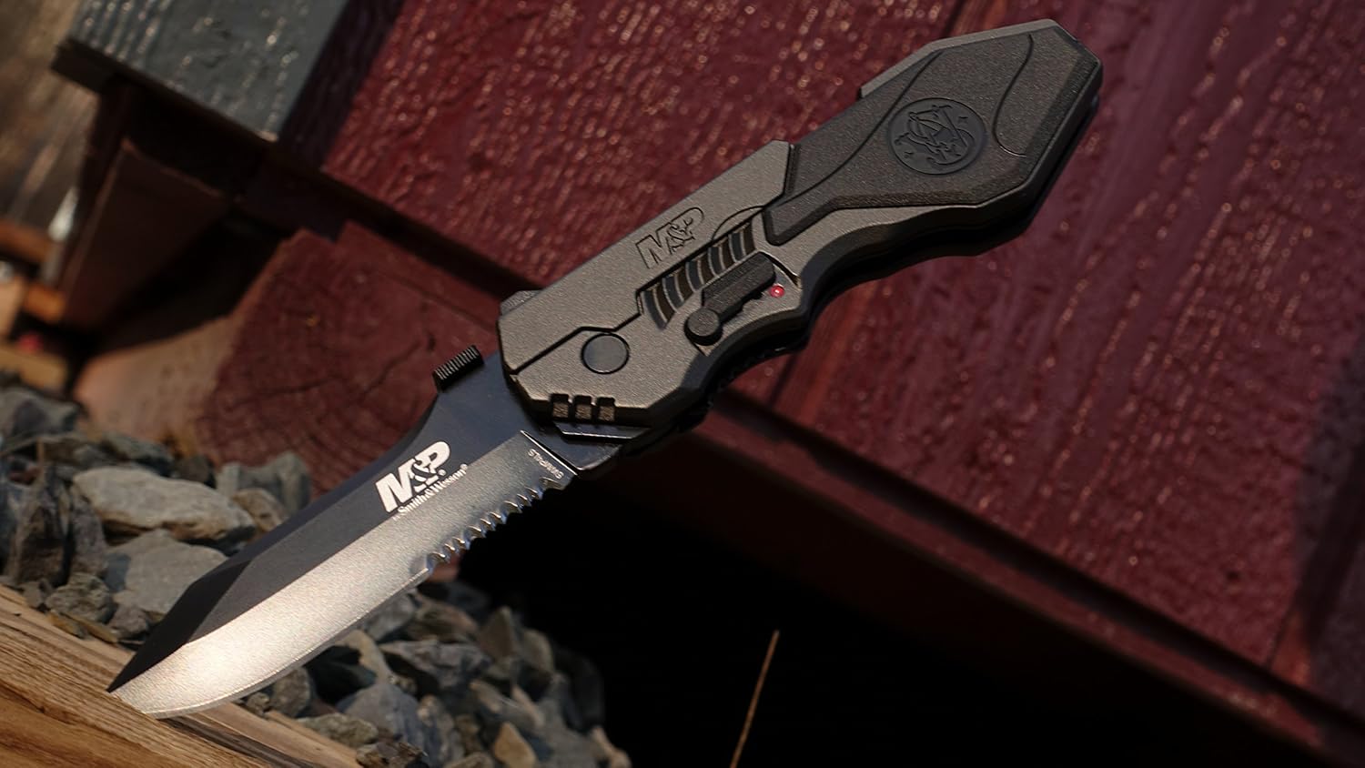 Smith & Wesson SWMP4LS 8.6in S.S. Assisted Folding Knife with 3.6in Serrated Clip Point Blade and Aluminum Handle for Outdoor Tactical Survival and