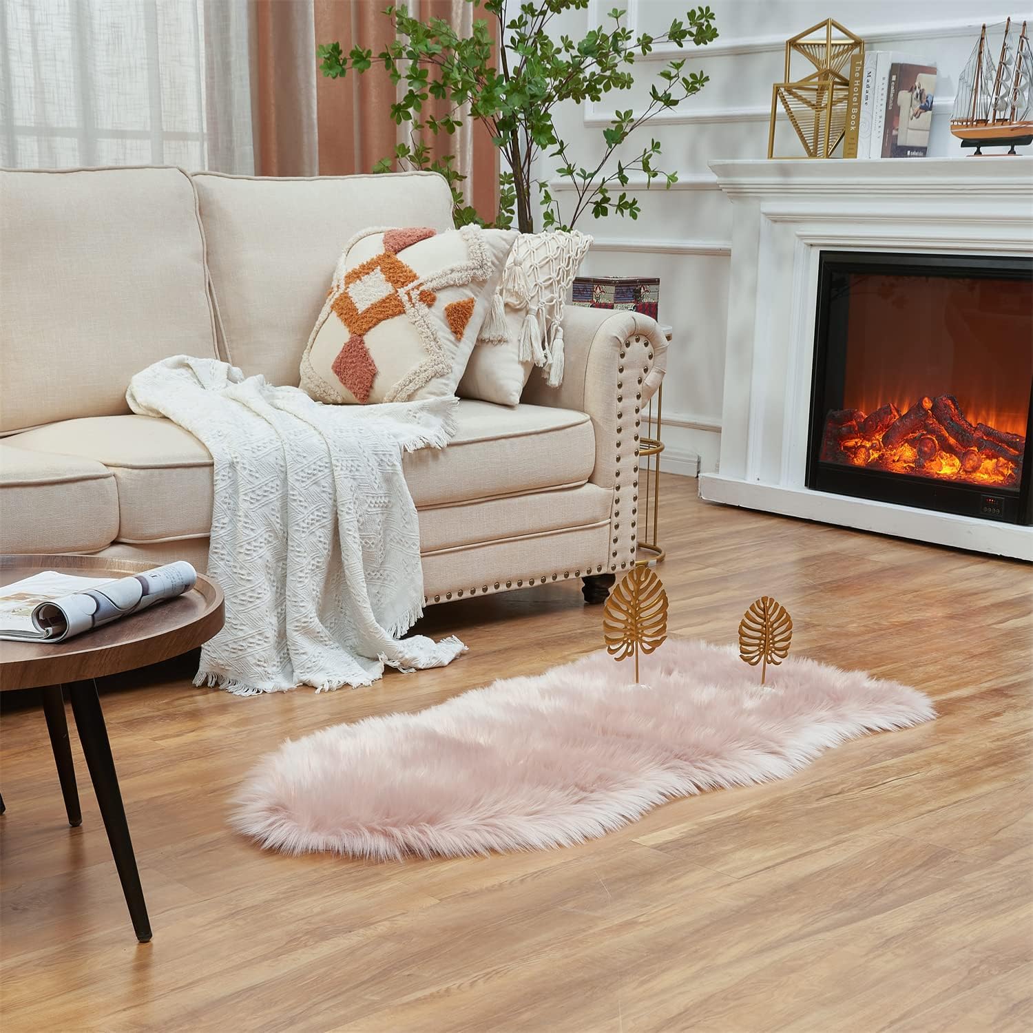 EasyJoy Ultra Soft Fluffy Shaggy Area Rug Faux Fur Rug Chair Cover Seat Pad Fuzzy Area Rug for Bedroom Floor Sofa Living Room (2 x 6 ft Sheepskin
