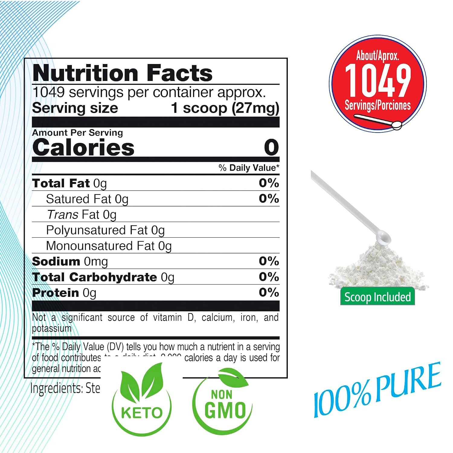 Stevia Powder 100% Pure, No Artificial Sweetener, Stevia Green Leaf Extract | Zero Calorie & Keto Friendly (0.6 Ounces)